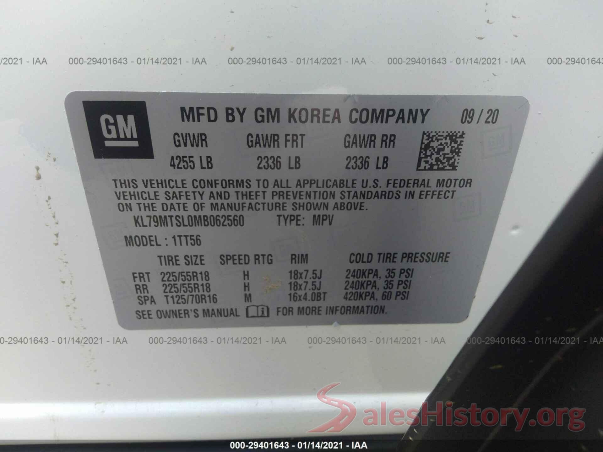 KL79MTSL0MB062560 2021 CHEVROLET TRAILBLAZER