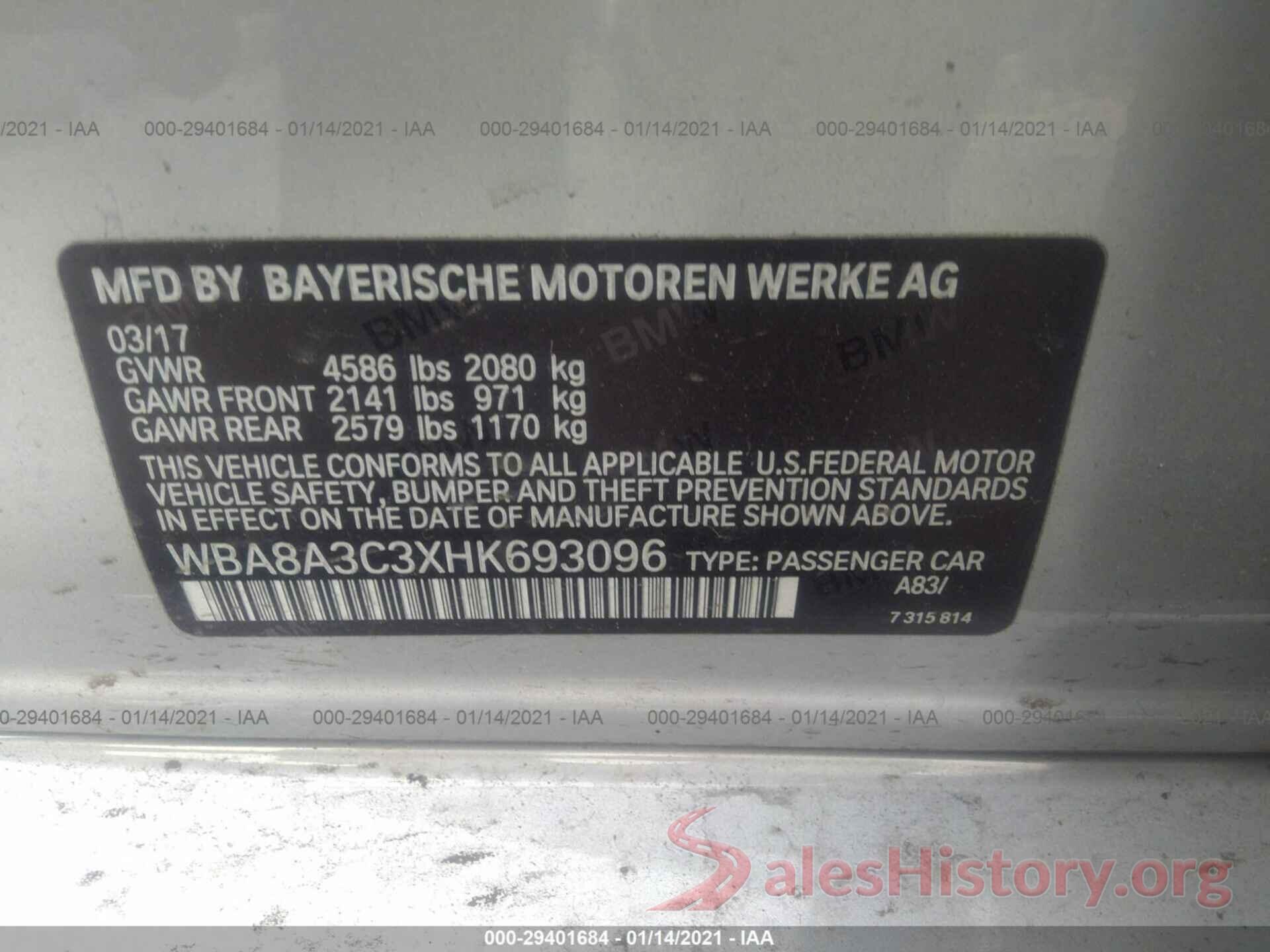 WBA8A3C3XHK693096 2017 BMW 3 SERIES