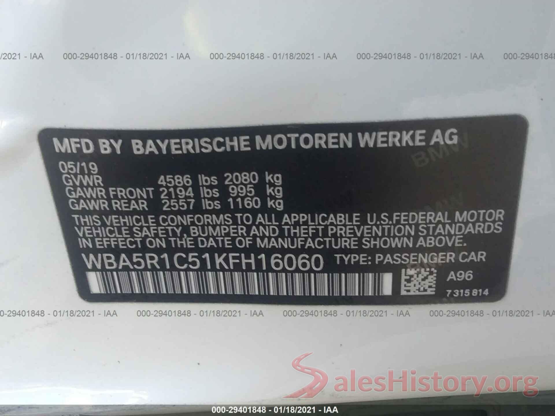 WBA5R1C51KFH16060 2019 BMW 3 SERIES