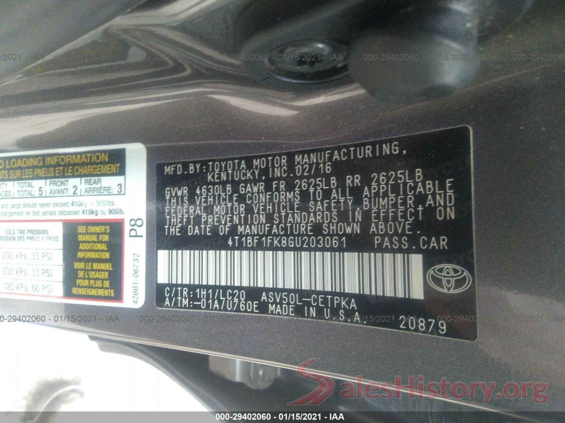 4T1BF1FK8GU203061 2016 TOYOTA CAMRY