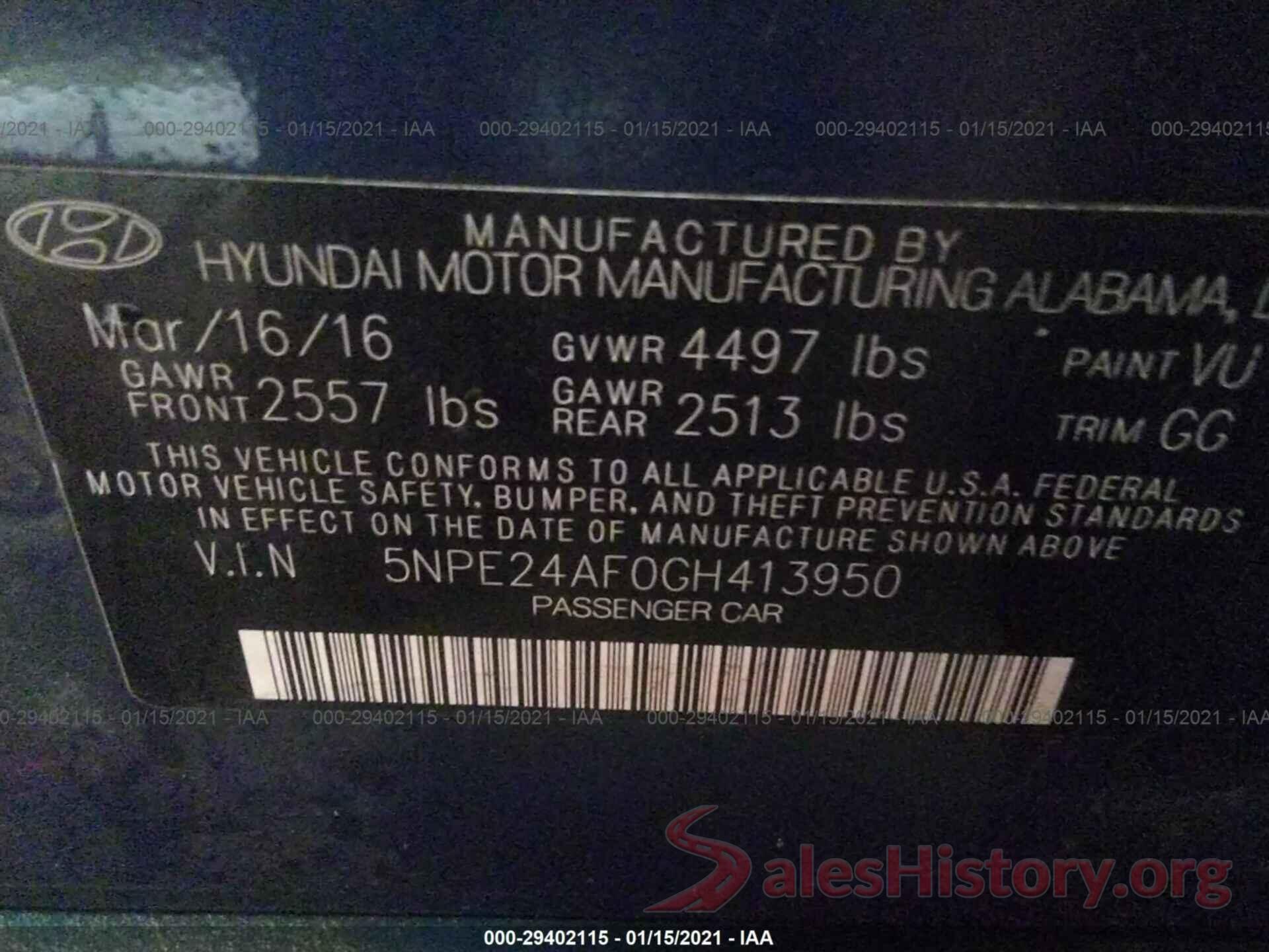 5NPE24AF0GH413950 2016 HYUNDAI SONATA