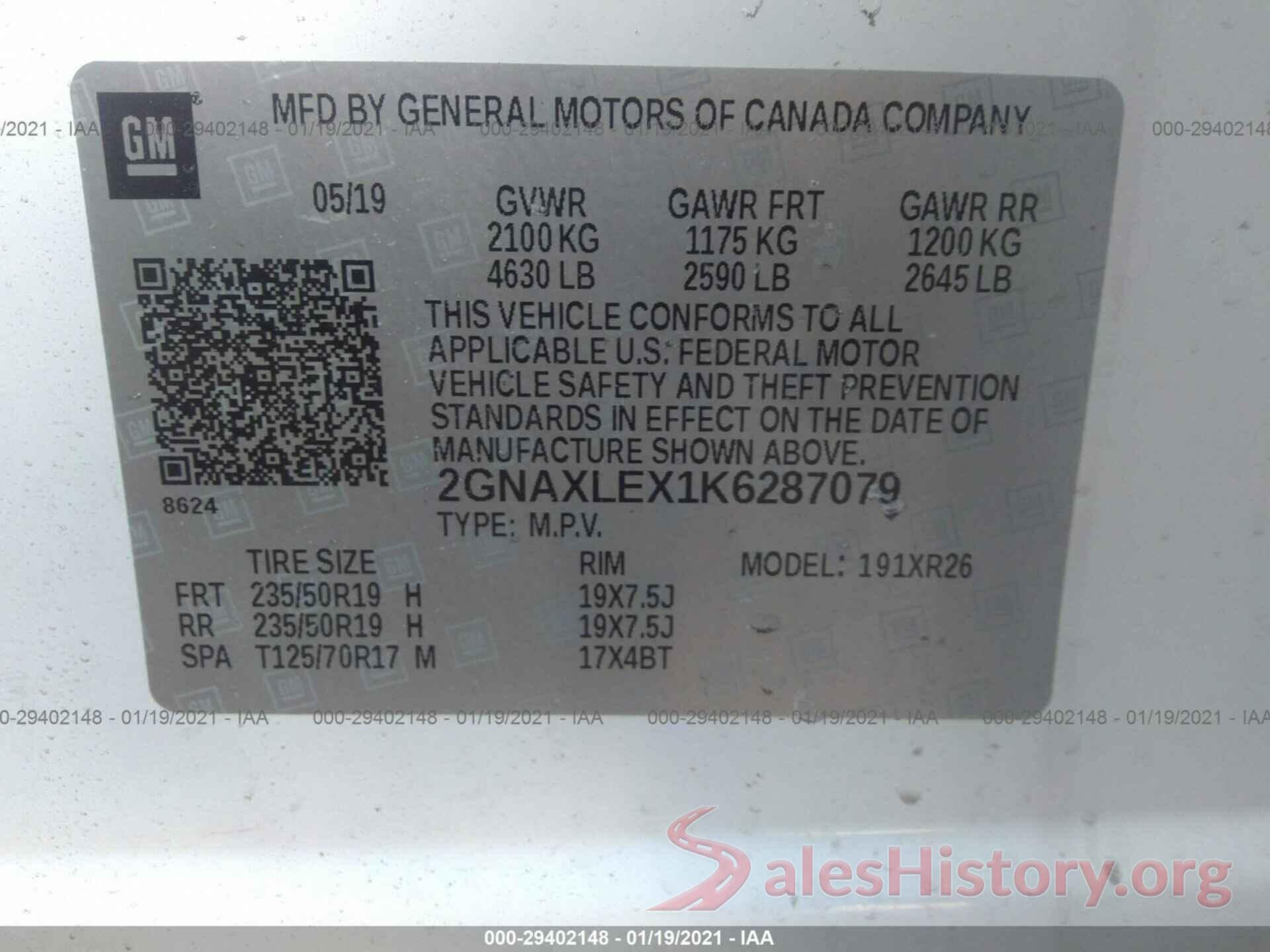 2GNAXLEX1K6287079 2019 CHEVROLET EQUINOX