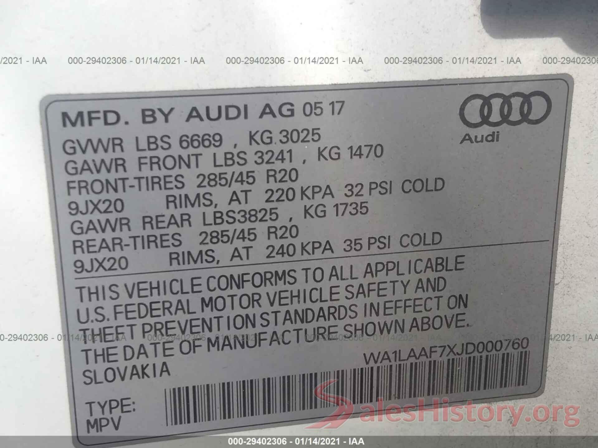 WA1LAAF7XJD000760 2018 AUDI Q7