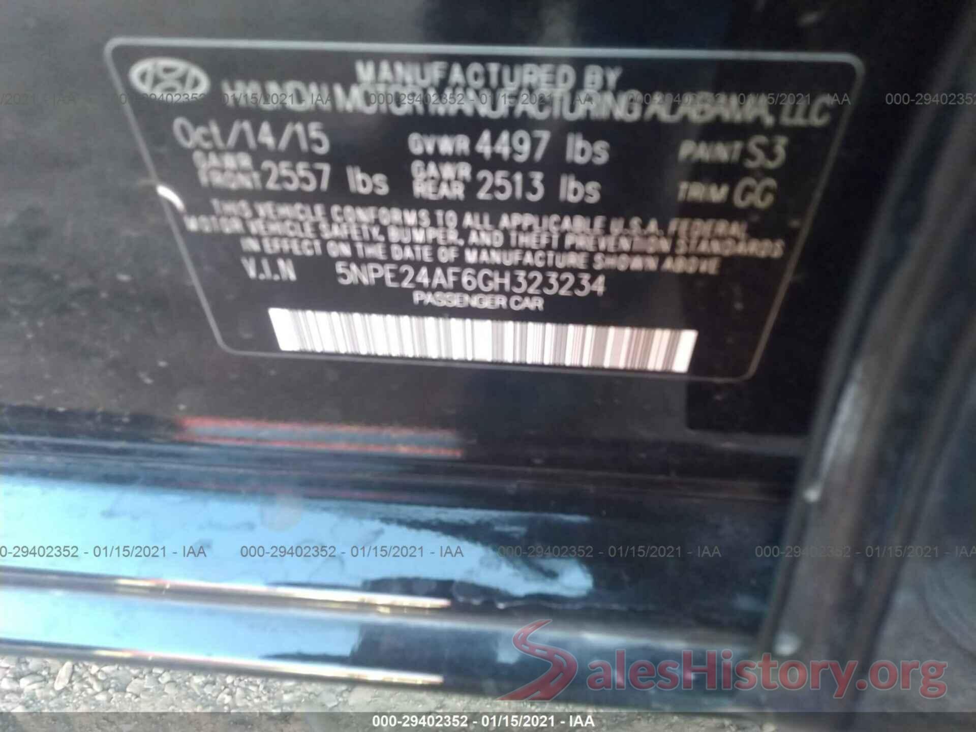 5NPE24AF6GH323234 2016 HYUNDAI SONATA