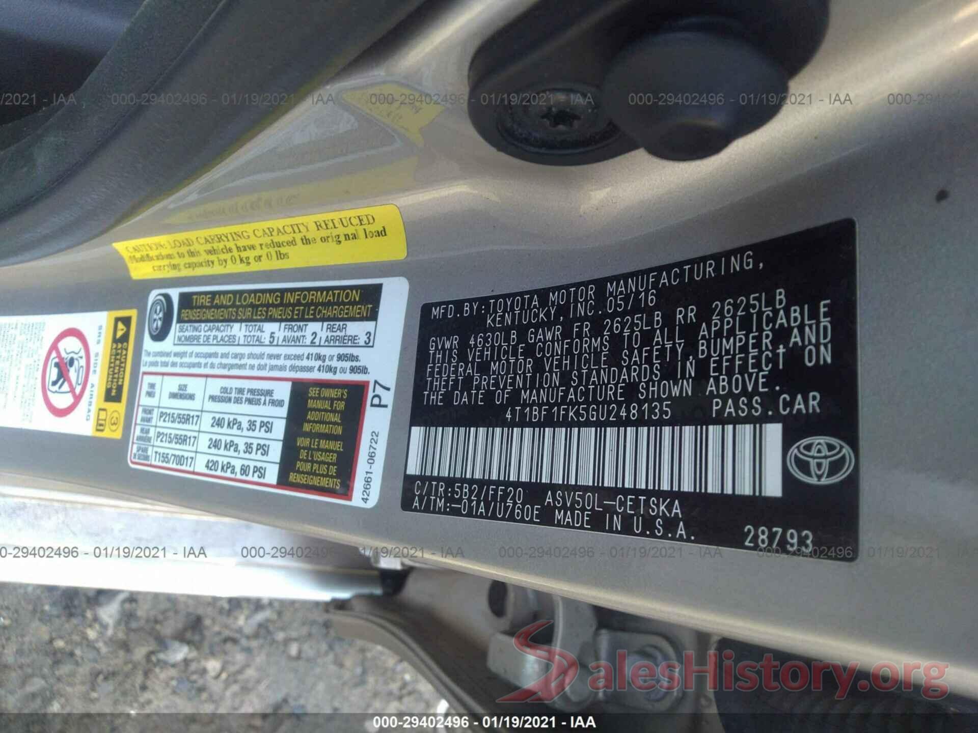 4T1BF1FK5GU248135 2016 TOYOTA CAMRY