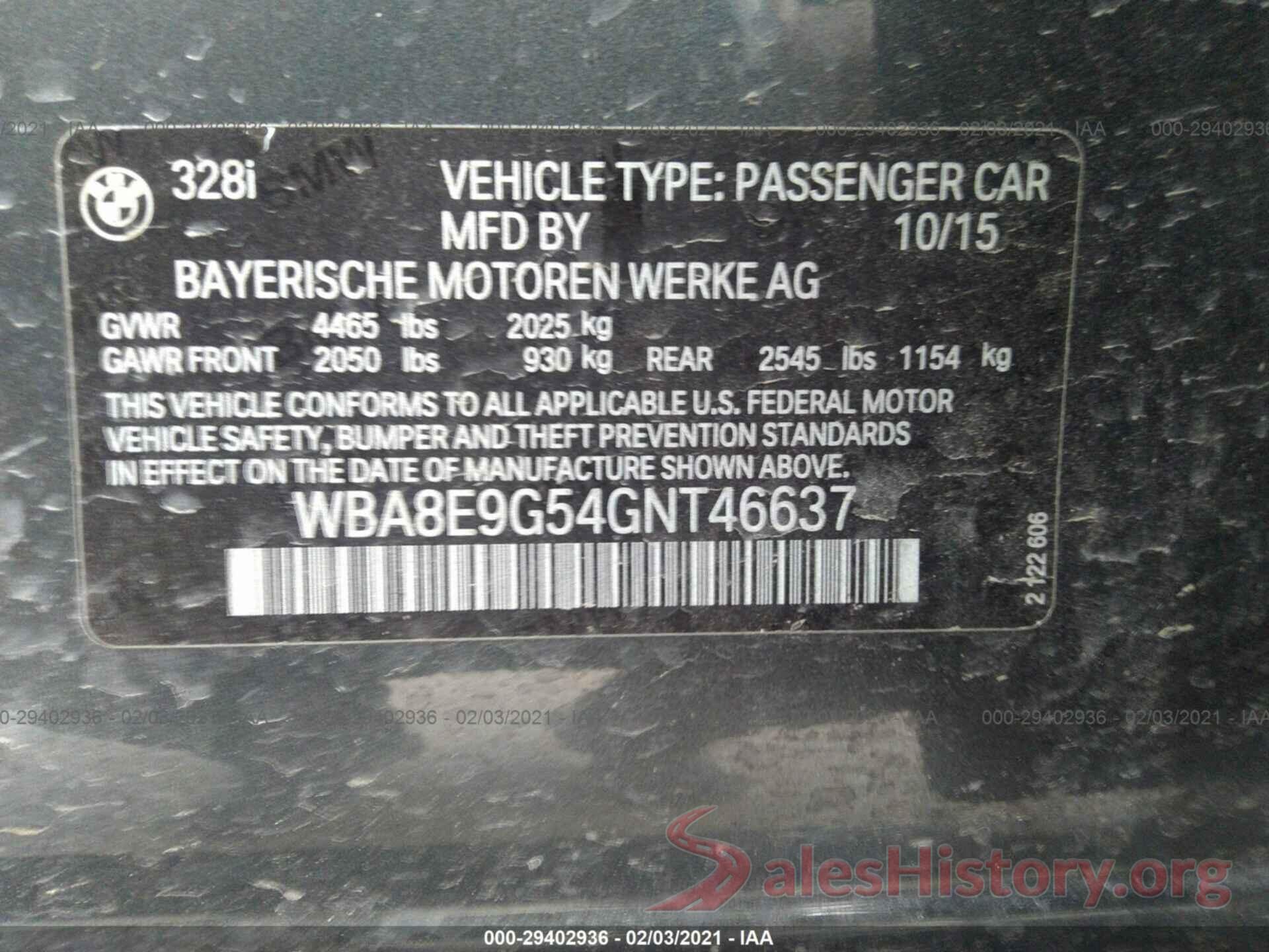 WBA8E9G54GNT46637 2016 BMW 3 SERIES