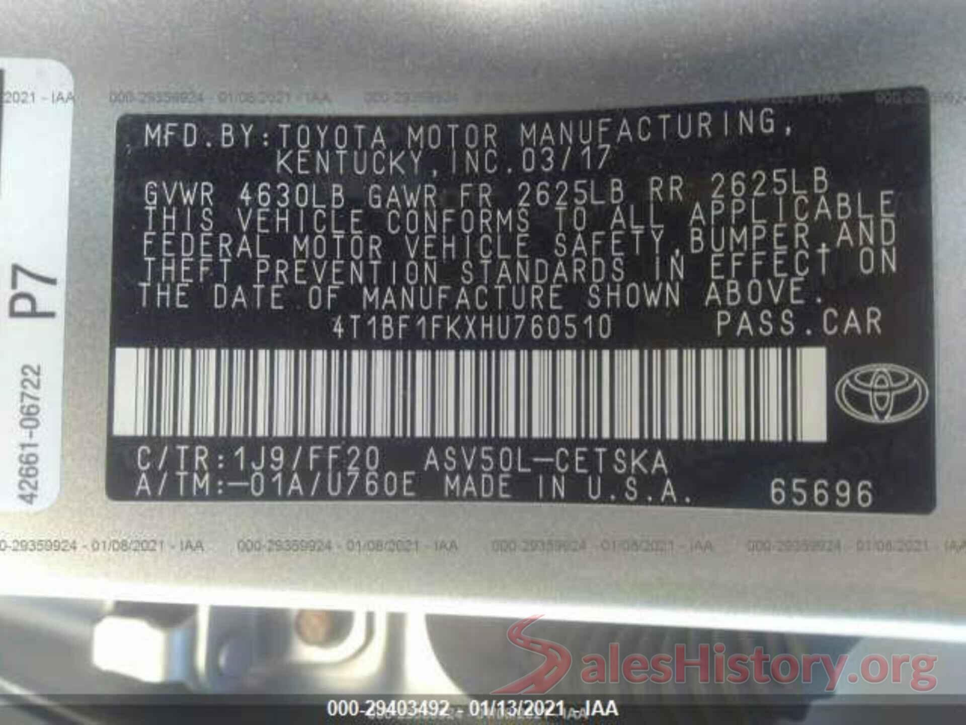 4T1BF1FKXHU760510 2017 TOYOTA CAMRY