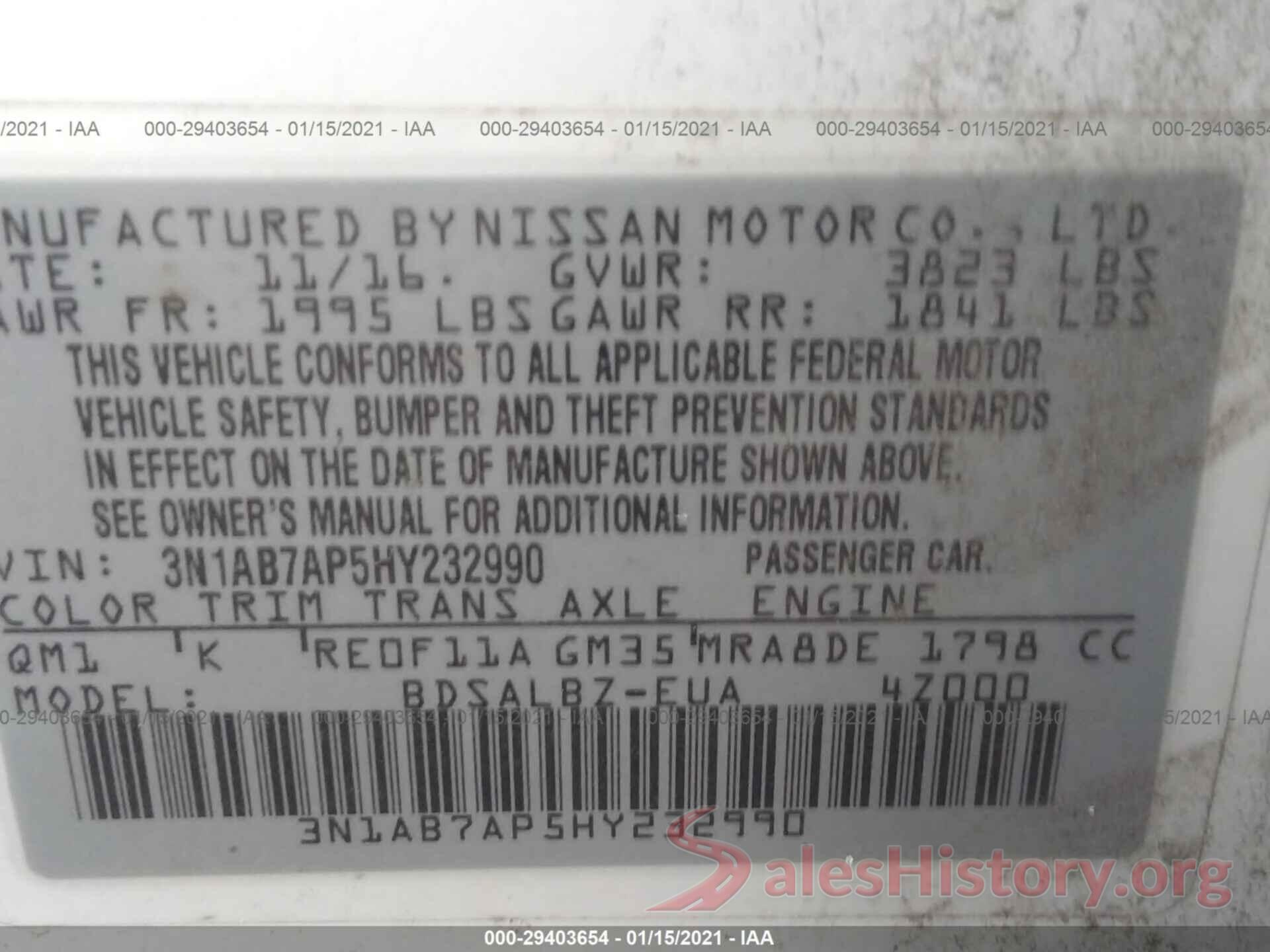 3N1AB7AP5HY232990 2017 NISSAN SENTRA