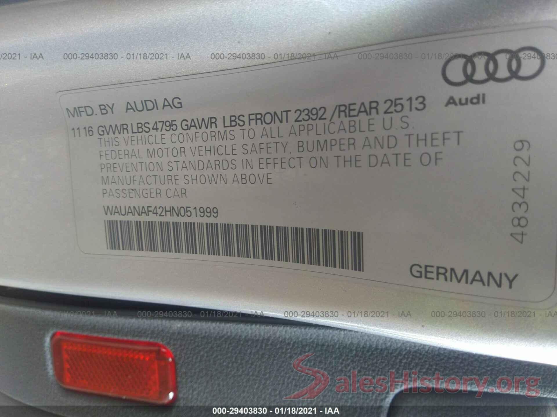 WAUANAF42HN051999 2017 AUDI A4