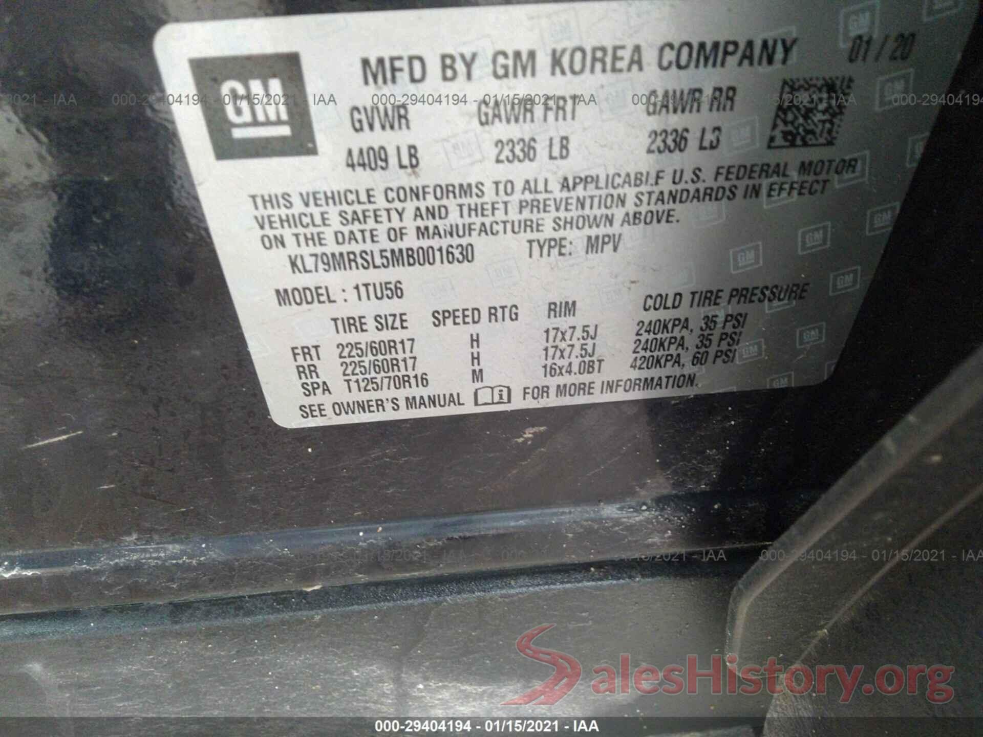 KL79MRSL5MB001630 2021 CHEVROLET TRAILBLAZER