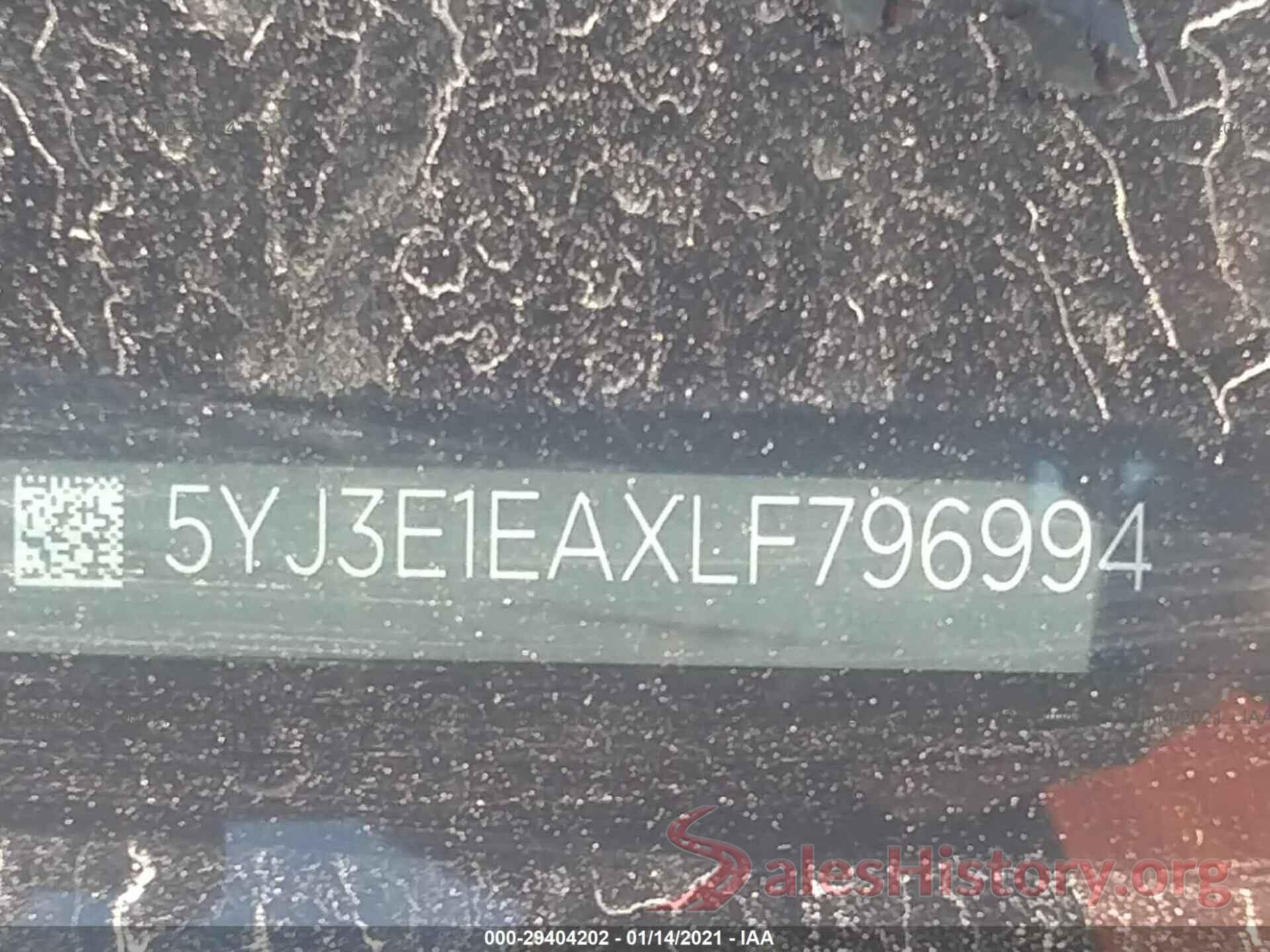 5YJ3E1EAXLF796994 2020 TESLA MODEL 3