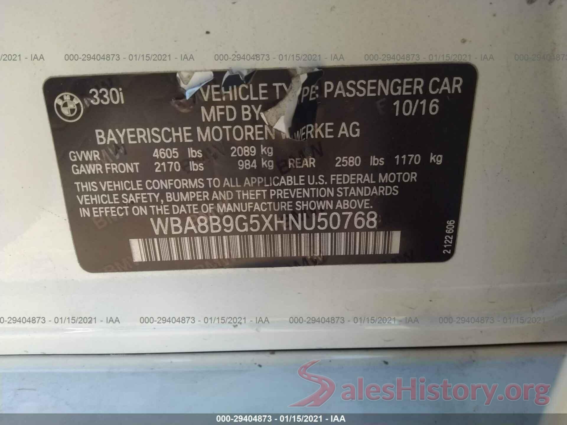 WBA8B9G5XHNU50768 2017 BMW 3 SERIES