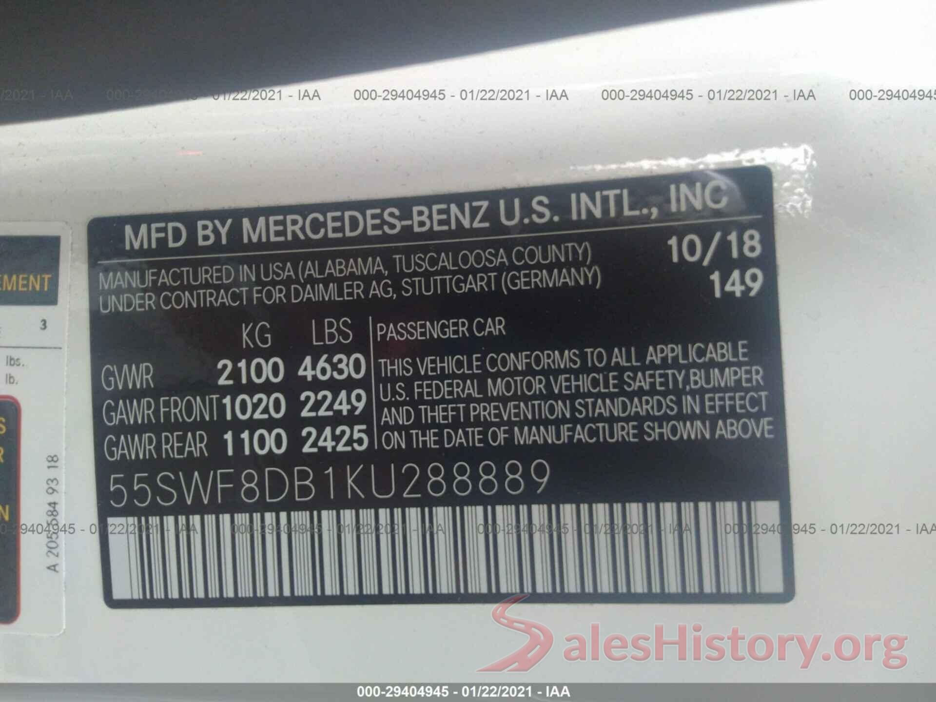 55SWF8DB1KU288889 2019 MERCEDES-BENZ C-CLASS