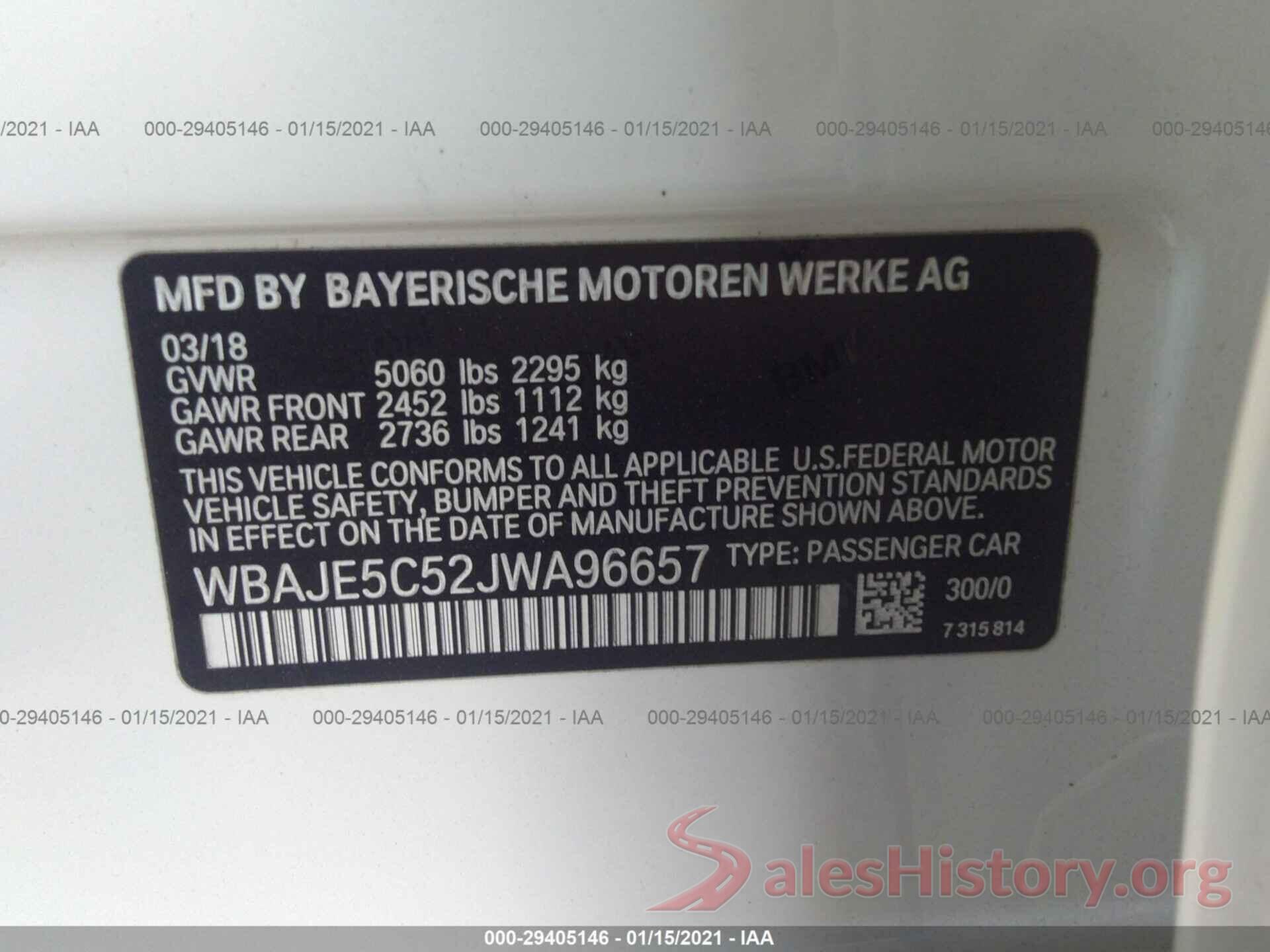 WBAJE5C52JWA96657 2018 BMW 5 SERIES