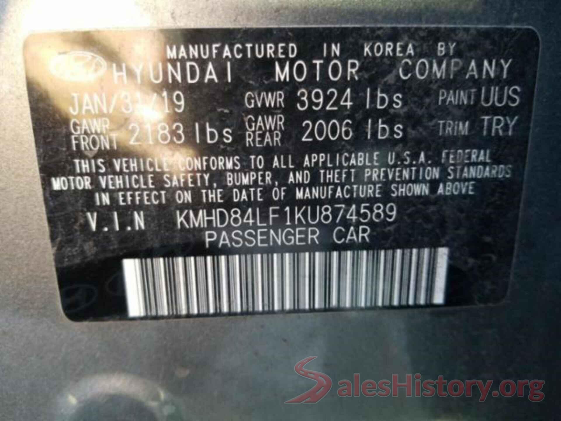 KMHD84LF1KU874589 2019 HYUNDAI ELANTRA