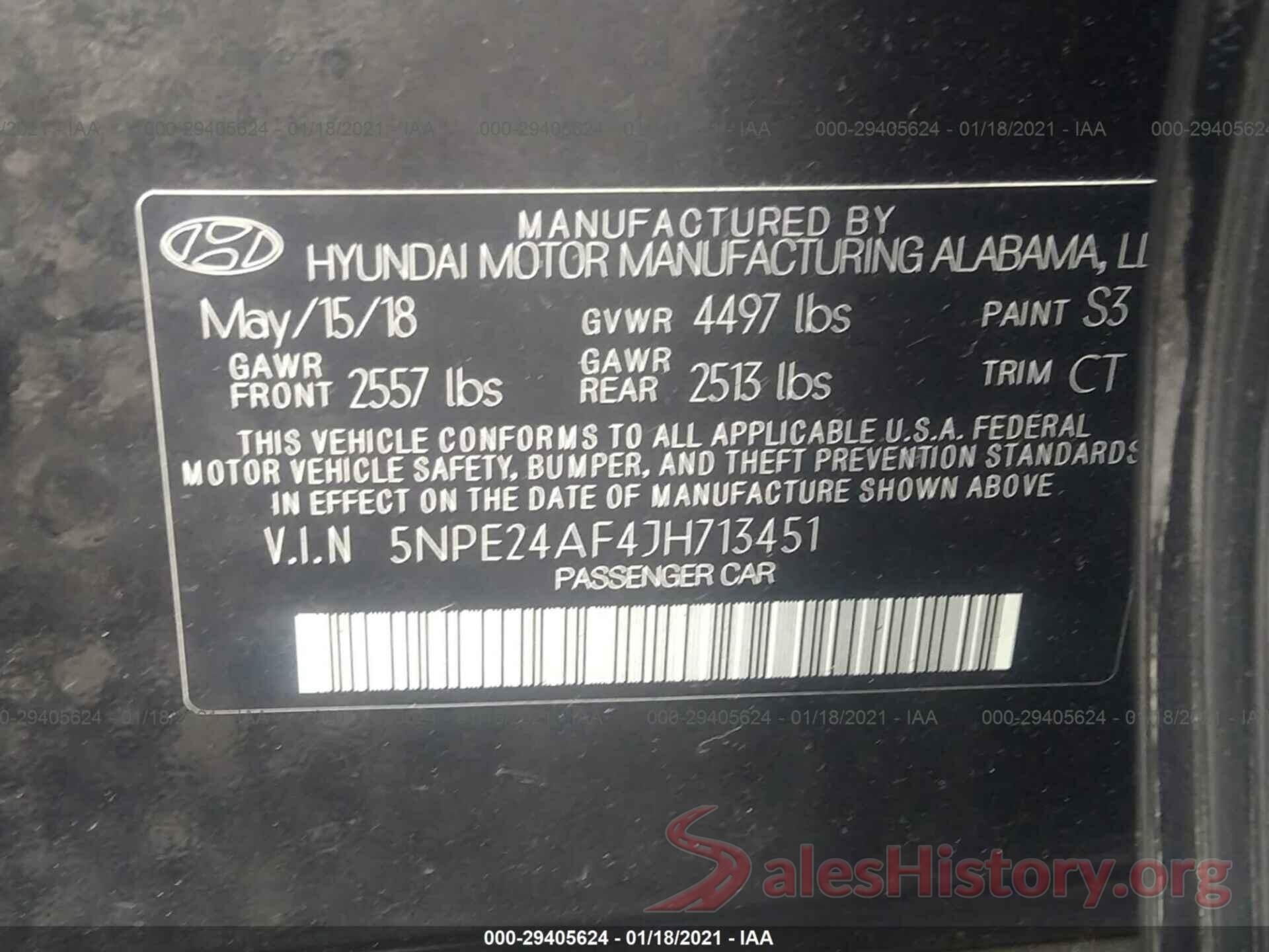 5NPE24AF4JH713451 2018 HYUNDAI SONATA