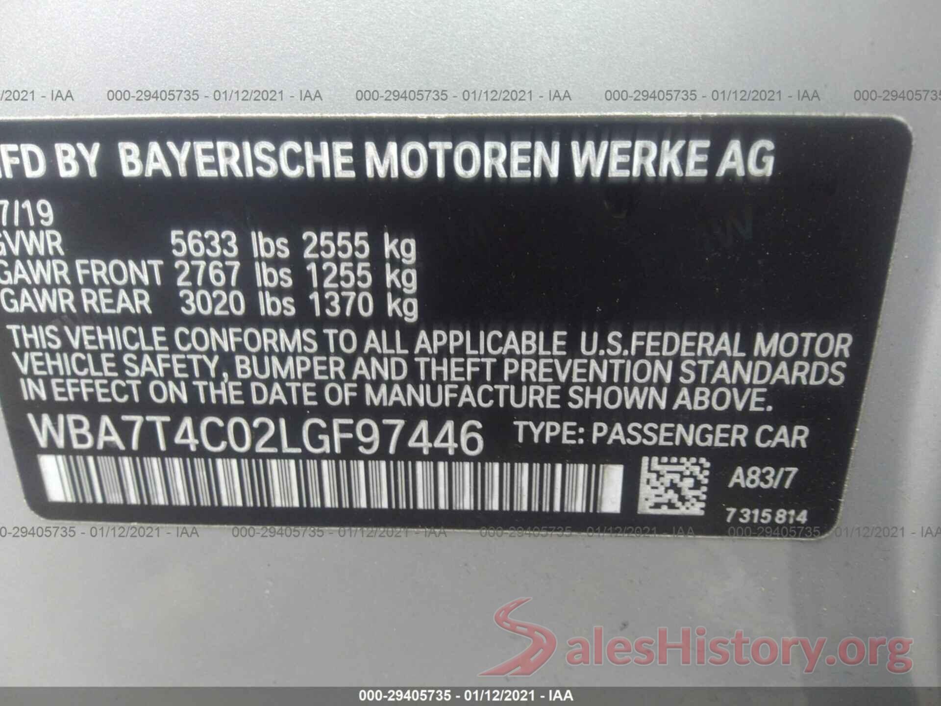 WBA7T4C02LGF97446 2020 BMW 7 SERIES