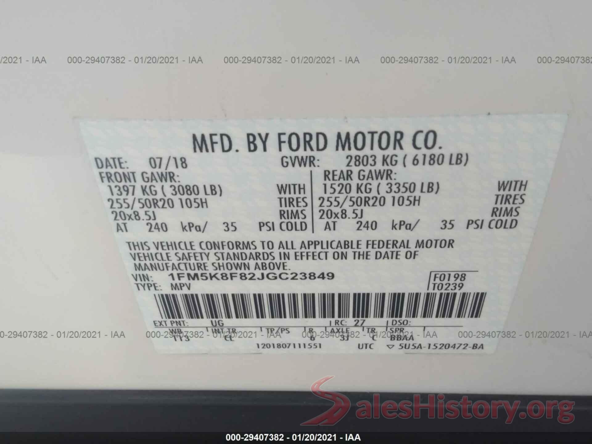 1FM5K8F82JGC23849 2018 FORD EXPLORER