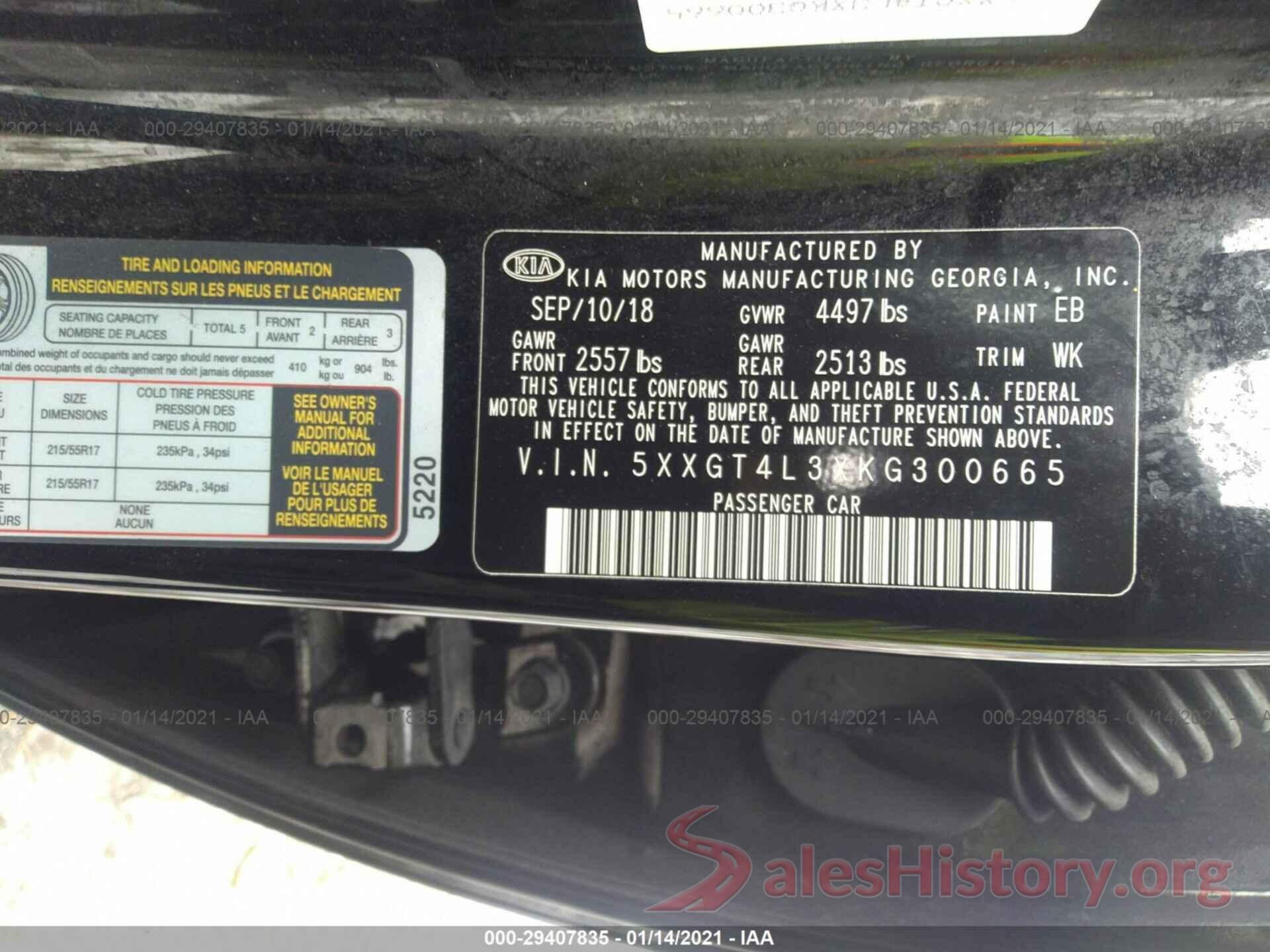 5XXGT4L3XKG300665 2019 KIA OPTIMA