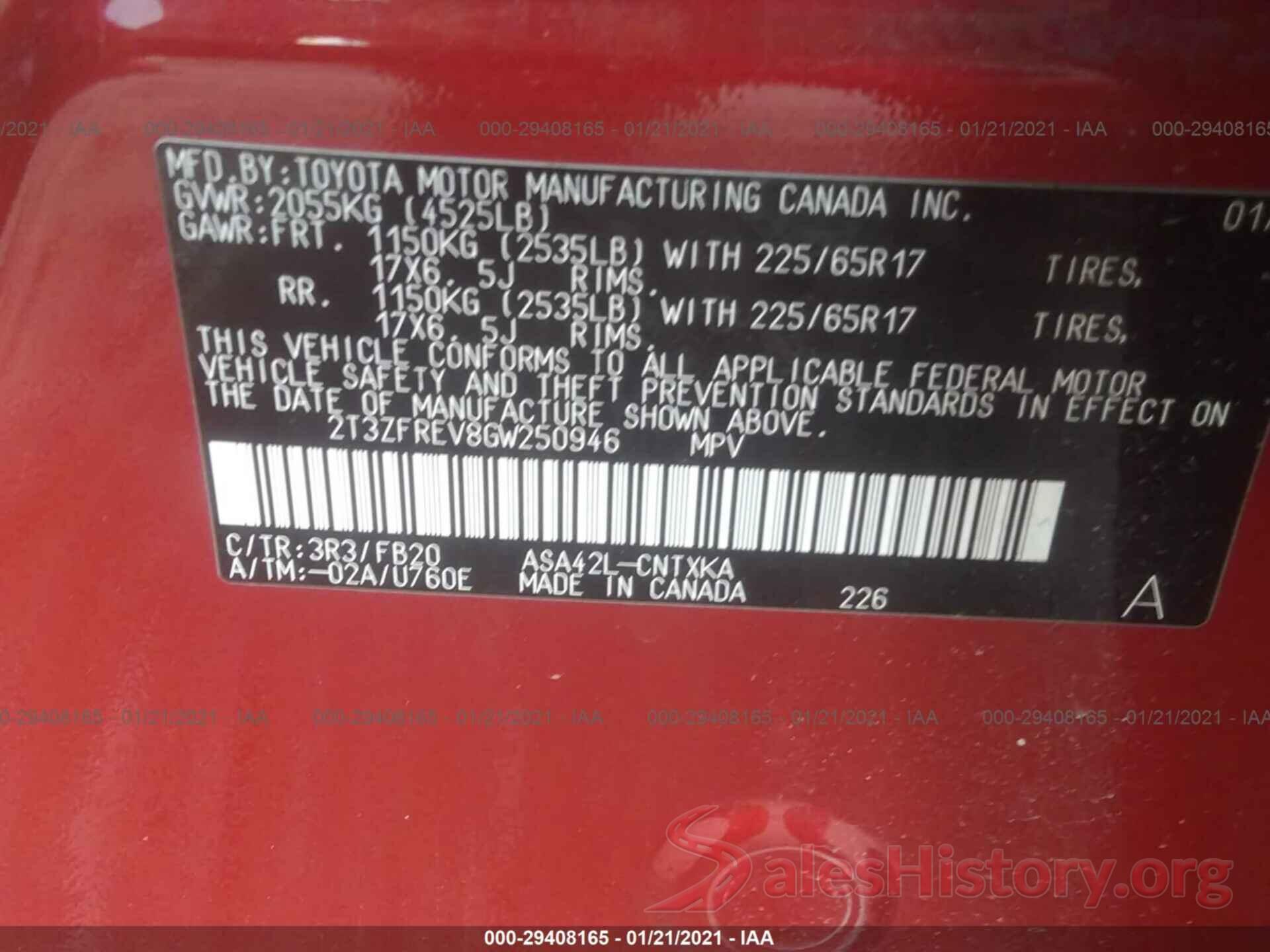 2T3ZFREV8GW250946 2016 TOYOTA RAV4