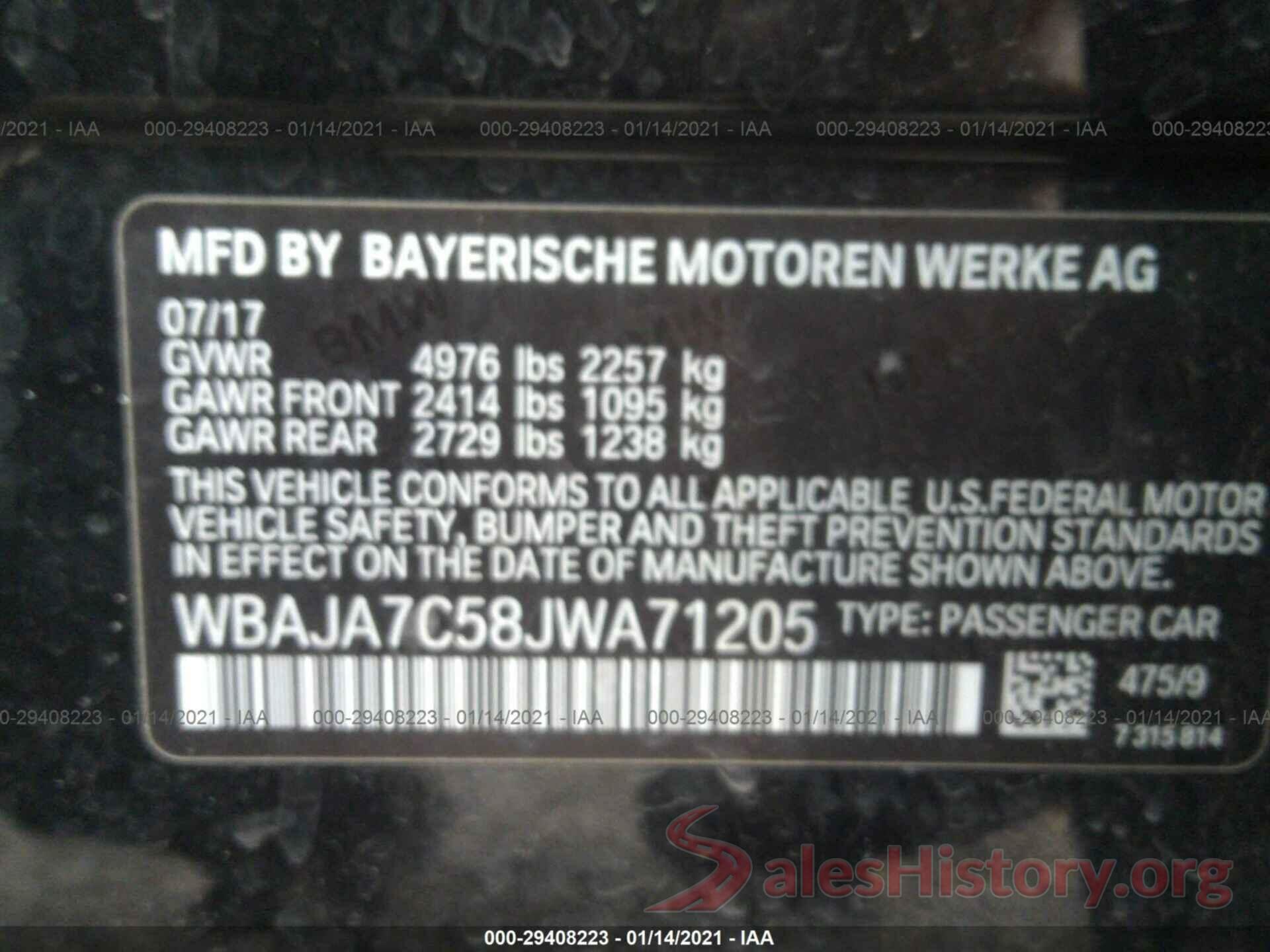 WBAJA7C58JWA71205 2018 BMW 5 SERIES