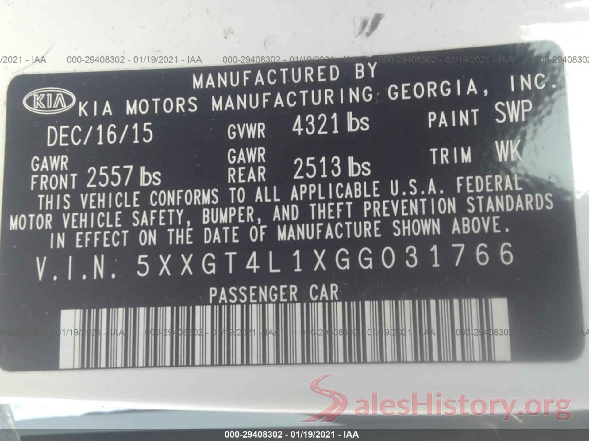 5XXGT4L1XGG031766 2016 KIA OPTIMA