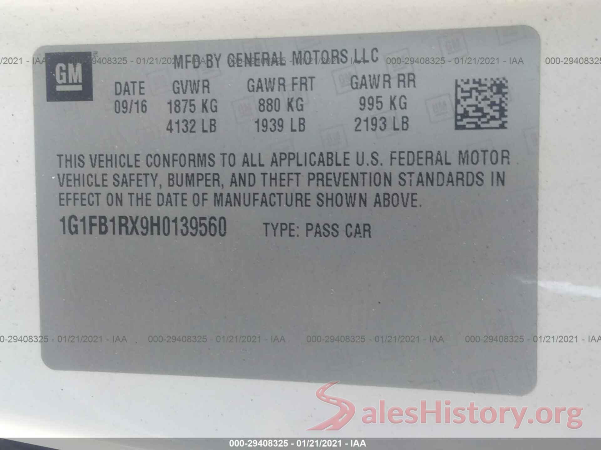 1G1FB1RX9H0139560 2017 CHEVROLET CAMARO