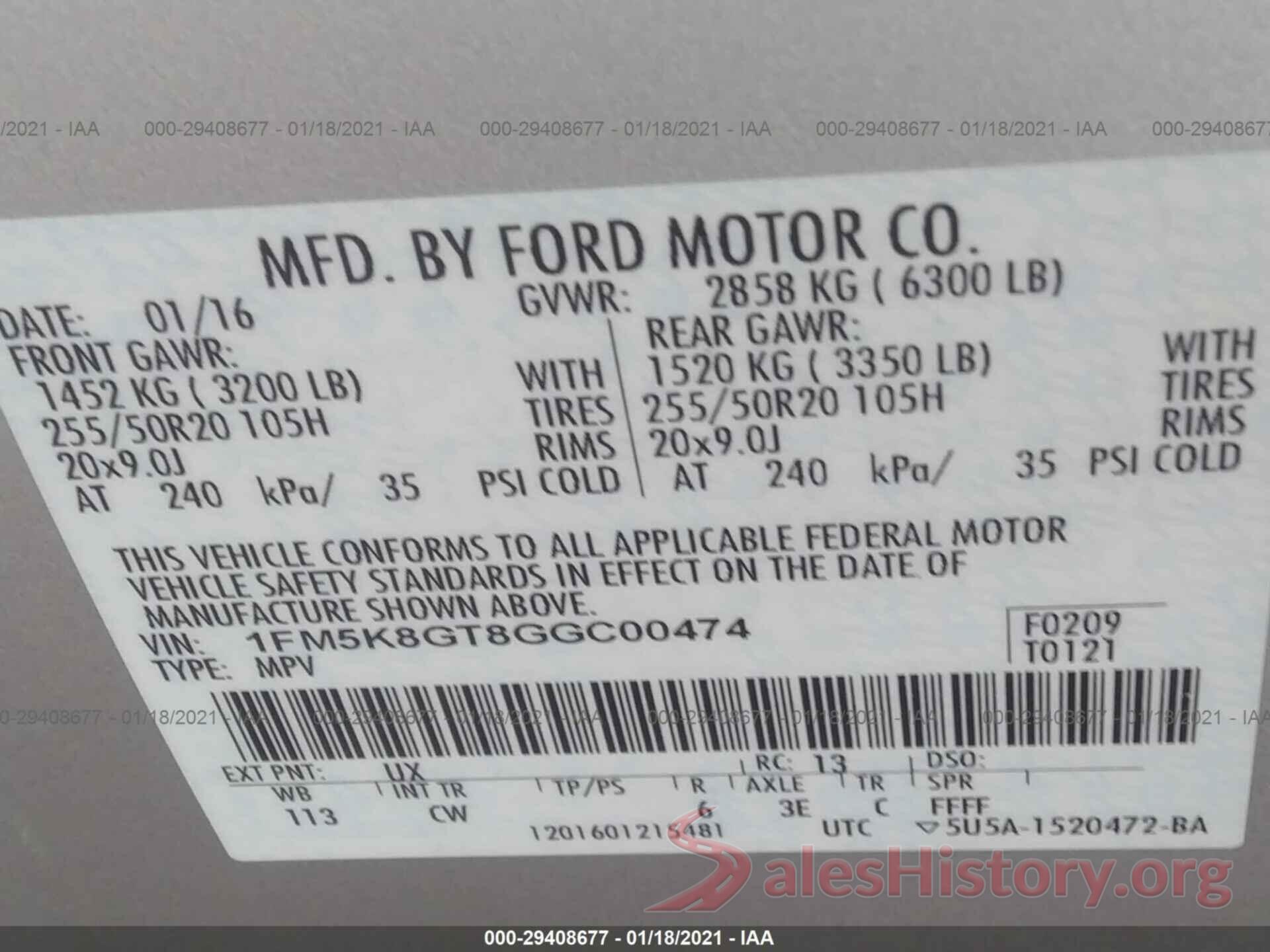 1FM5K8GT8GGC00474 2016 FORD EXPLORER