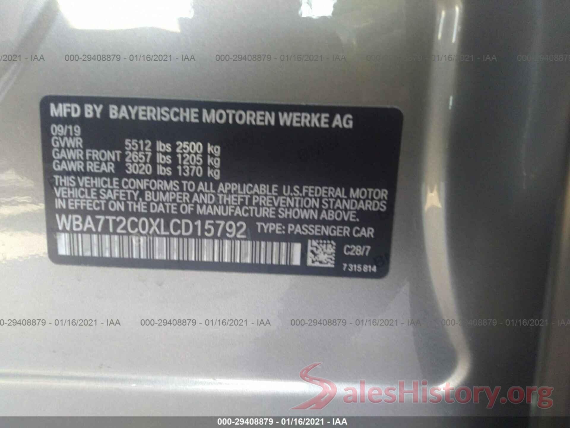 WBA7T2C0XLCD15792 2020 BMW 7 SERIES