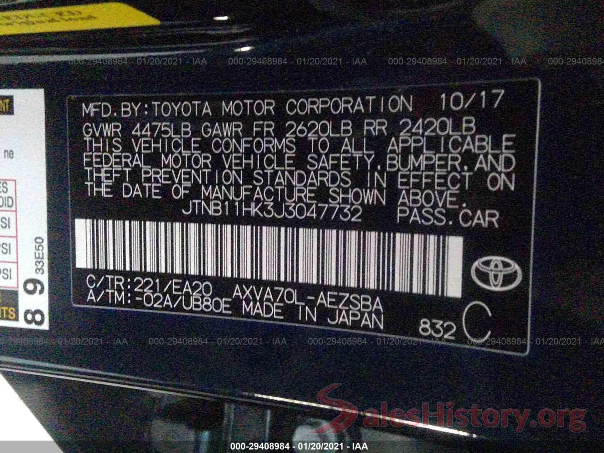 JTNB11HK3J3047732 2018 TOYOTA CAMRY