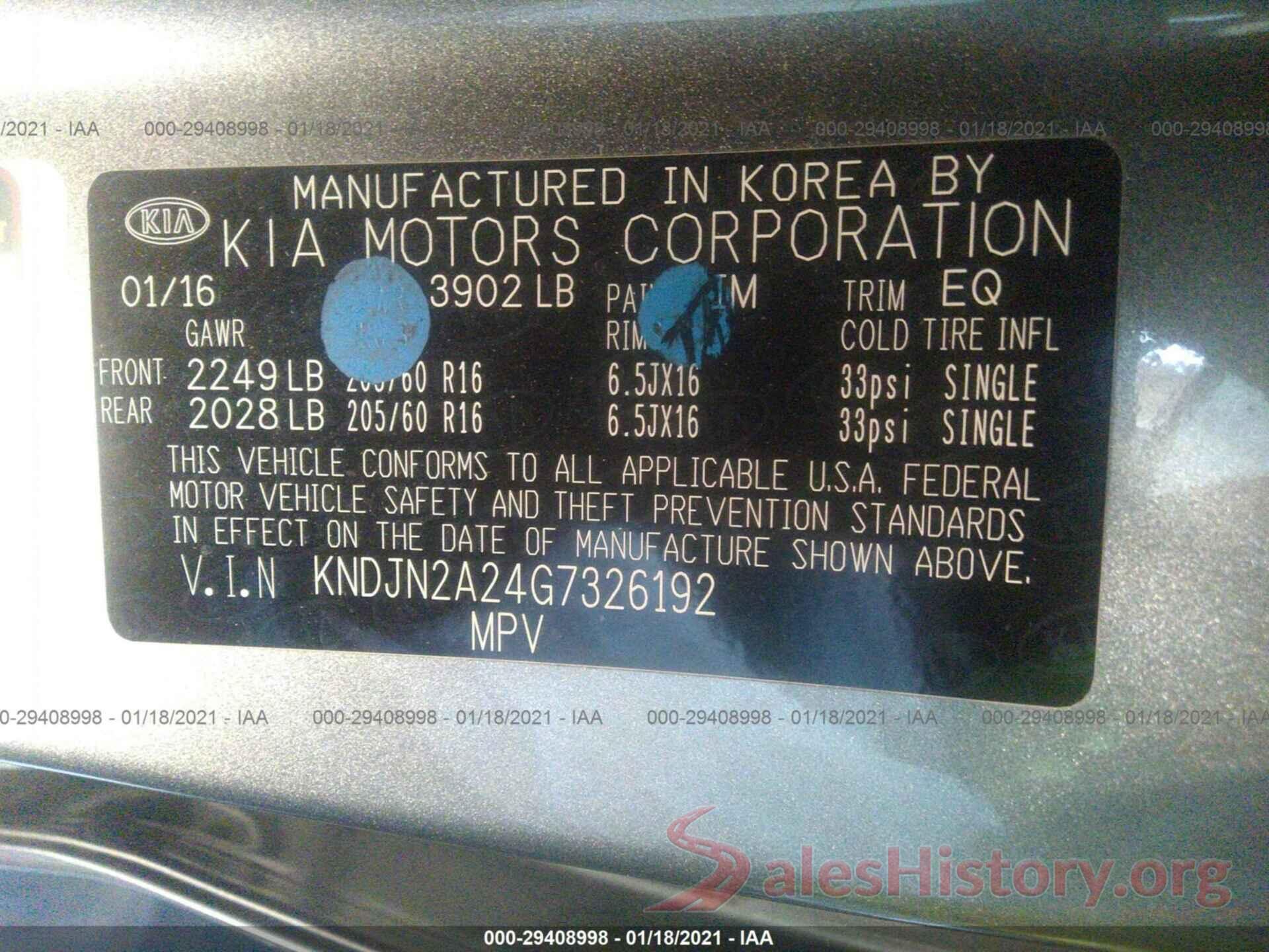 KNDJN2A24G7326192 2016 KIA SOUL