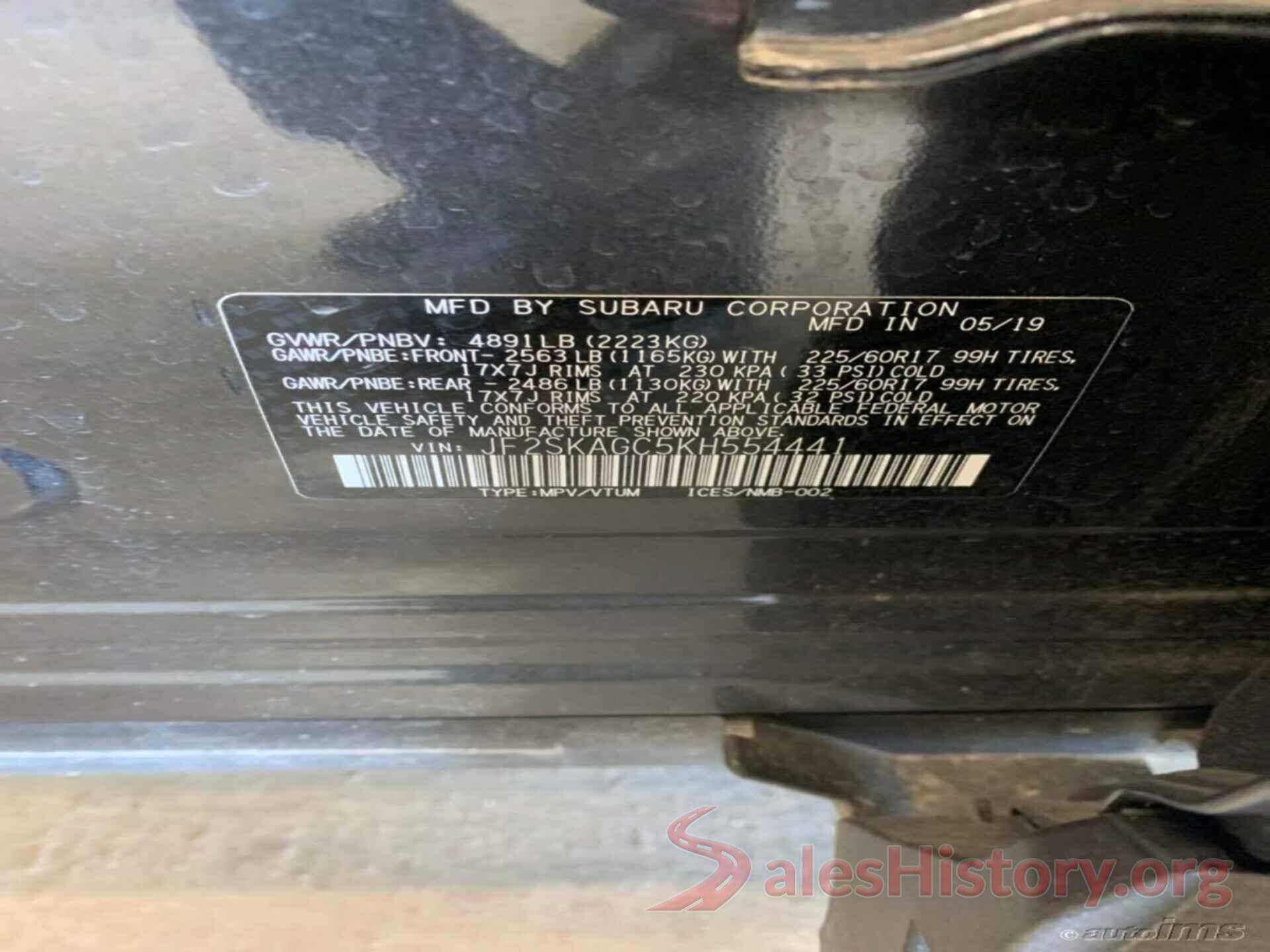 JF2SKAGC5KH554441 2019 SUBARU FORESTER