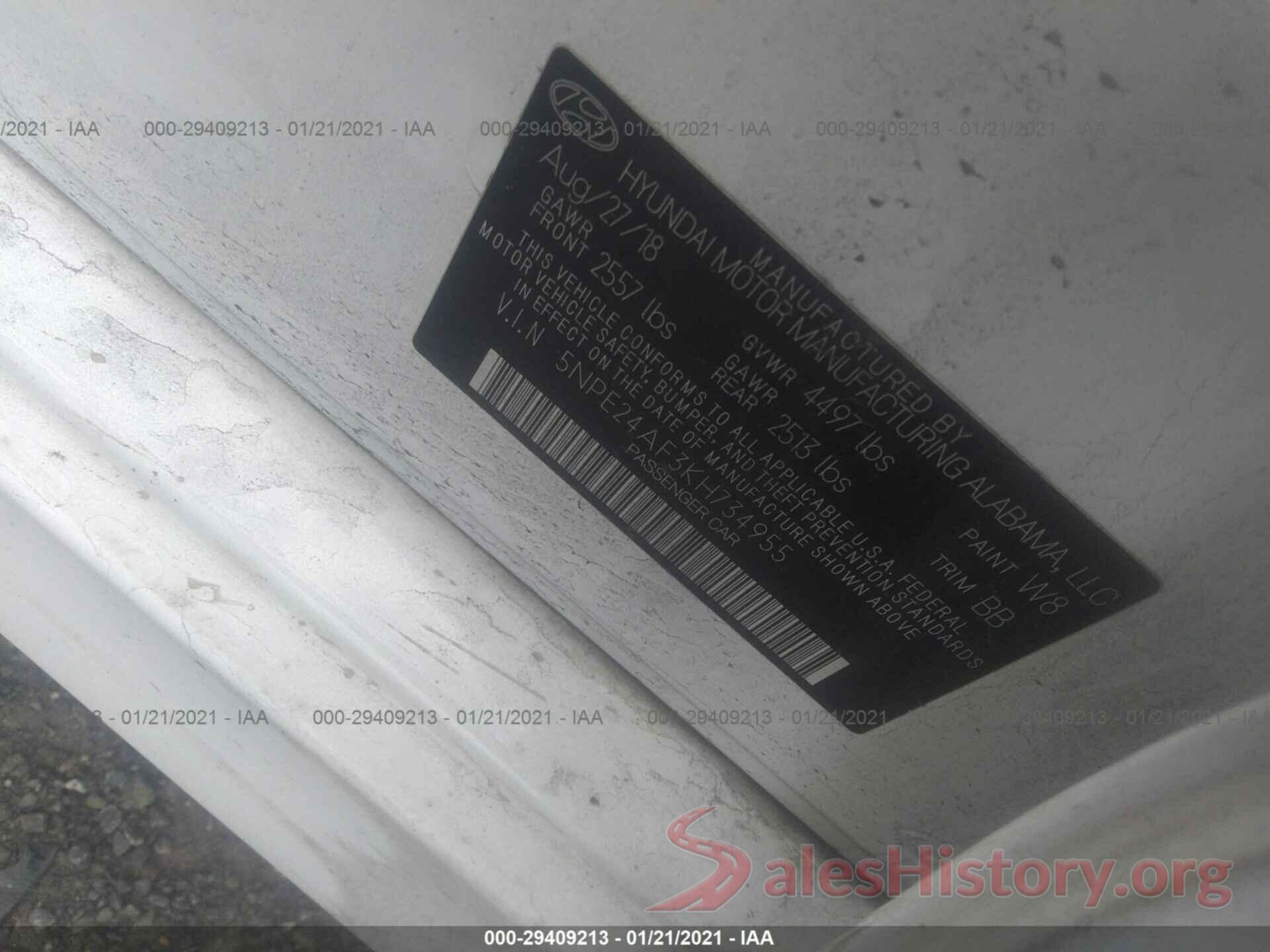 5NPE24AF3KH734955 2019 HYUNDAI SONATA