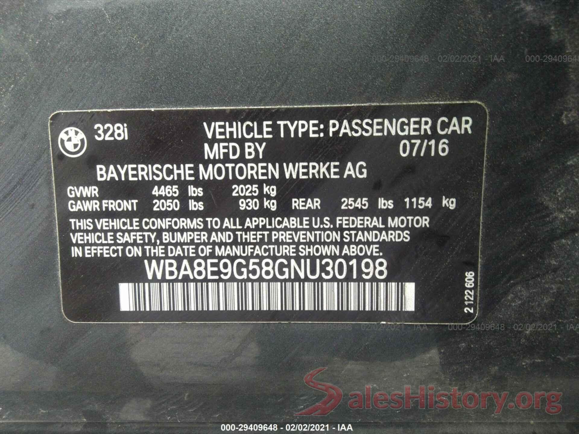 WBA8E9G58GNU30198 2016 BMW 3 SERIES