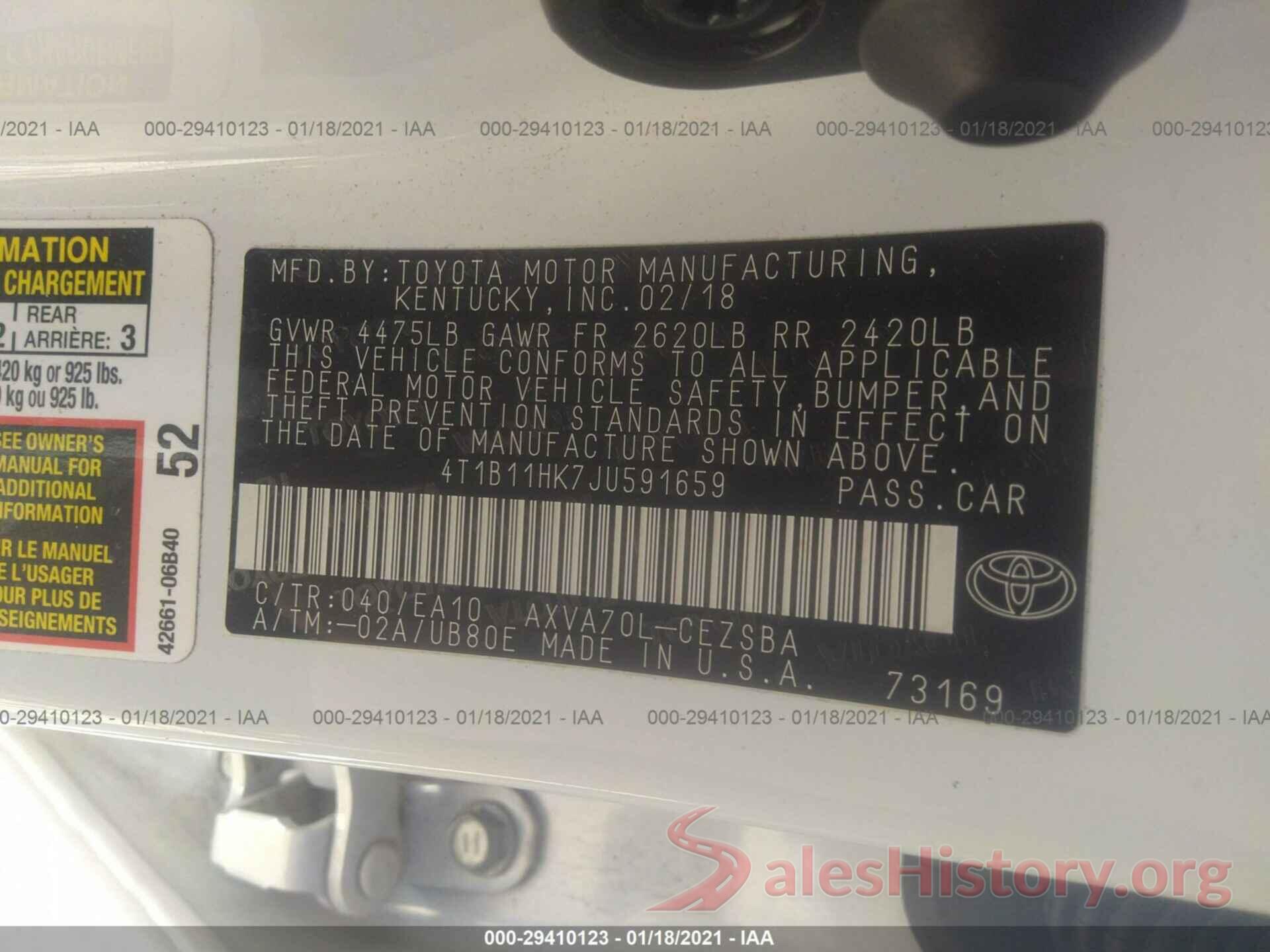 4T1B11HK7JU591659 2018 TOYOTA CAMRY