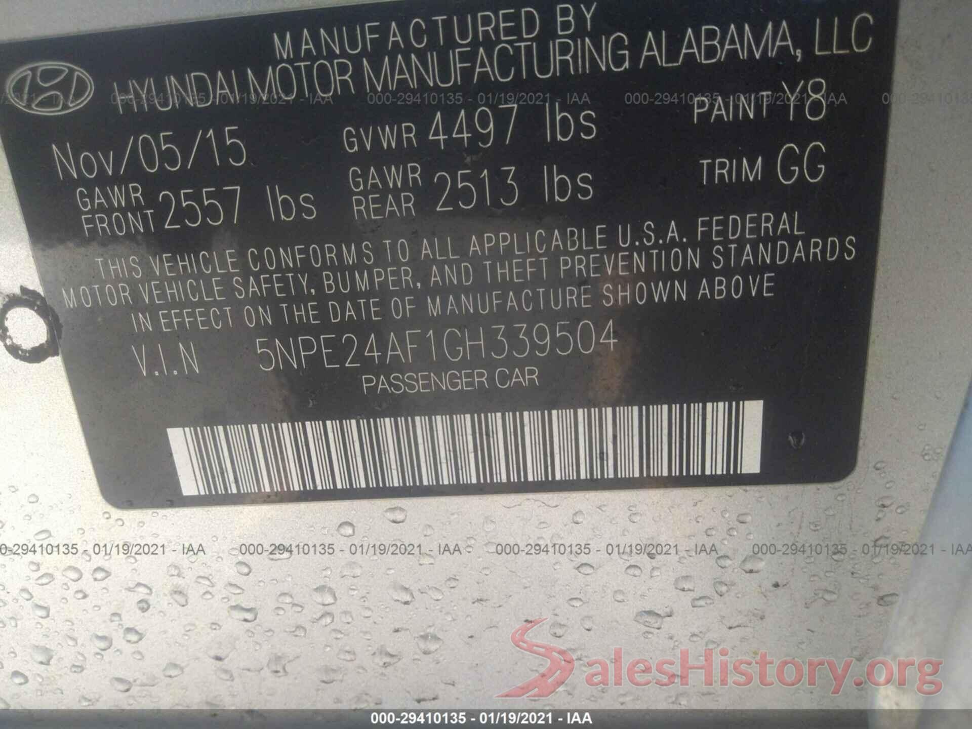 5NPE24AF1GH339504 2016 HYUNDAI SONATA