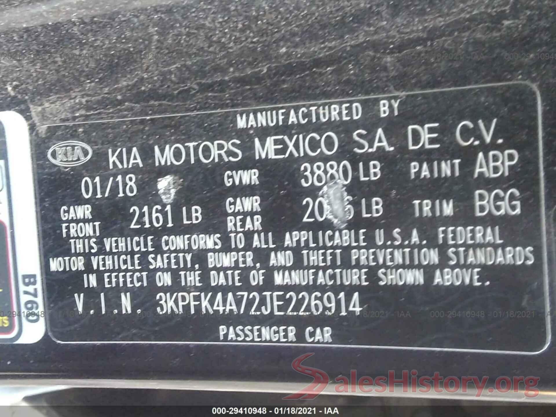 3KPFK4A72JE226914 2018 KIA FORTE