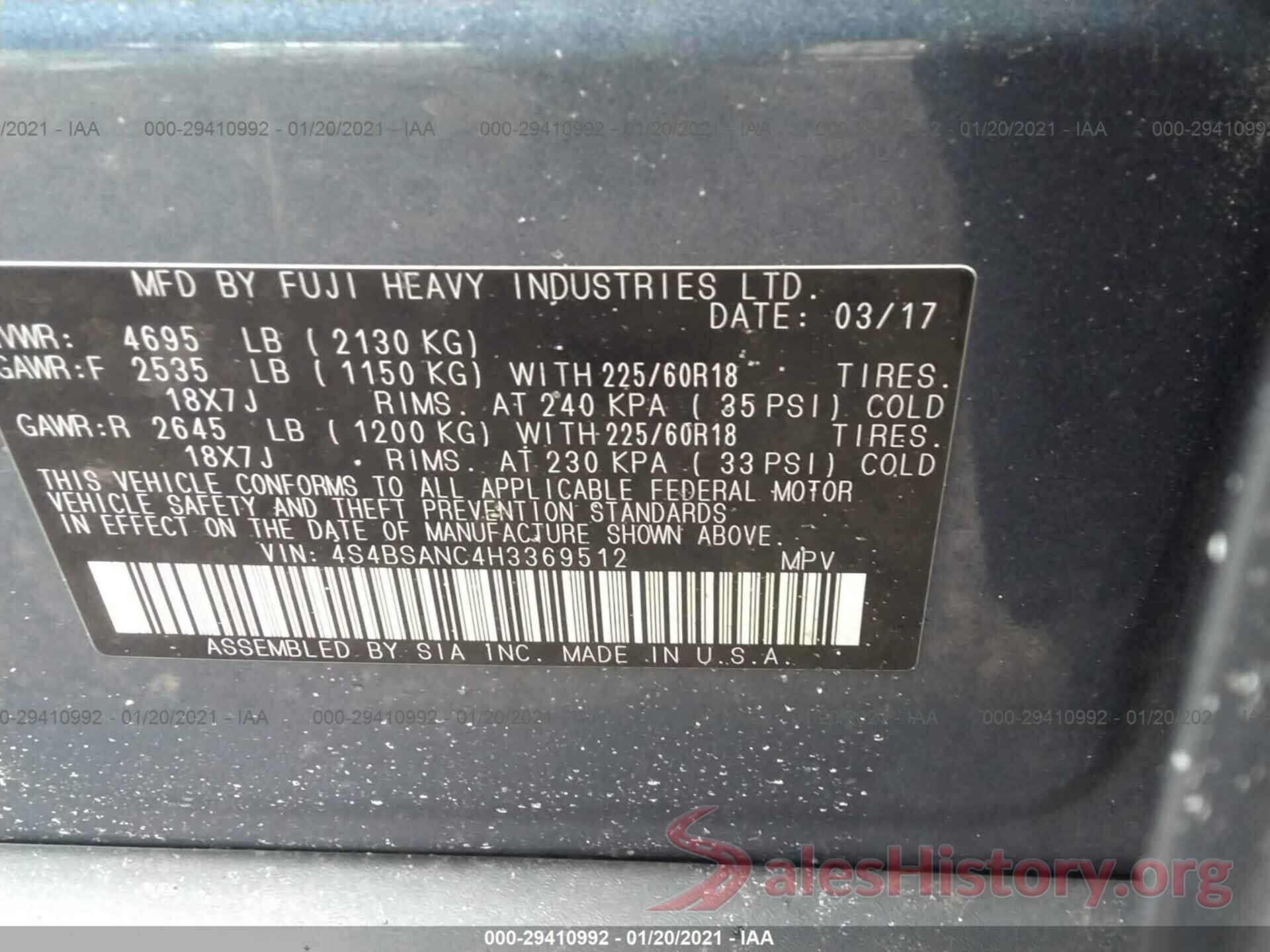 4S4BSANC4H3369512 2017 SUBARU OUTBACK