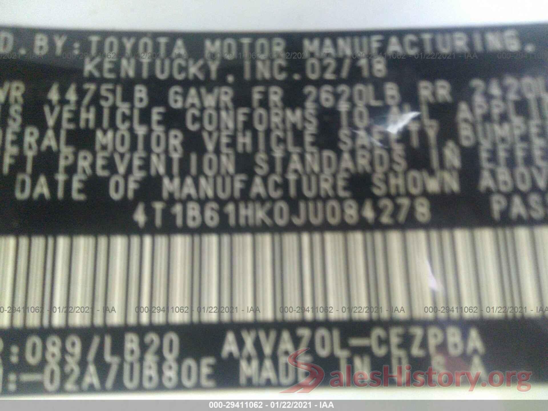 4T1B61HK0JU084278 2018 TOYOTA CAMRY