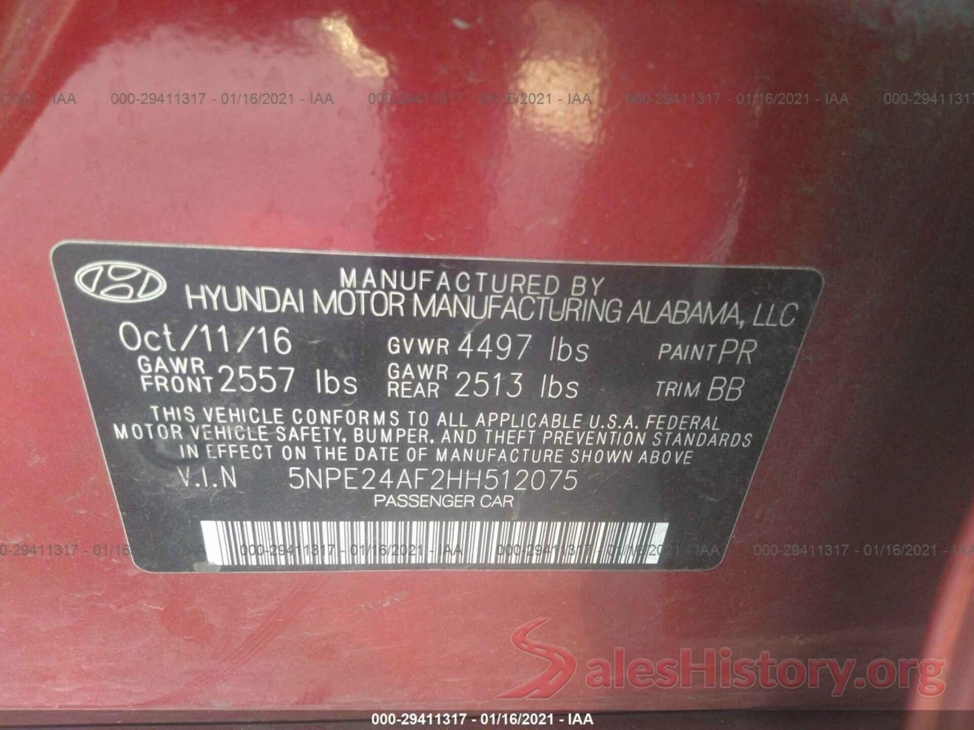 5NPE24AF2HH512075 2017 HYUNDAI SONATA