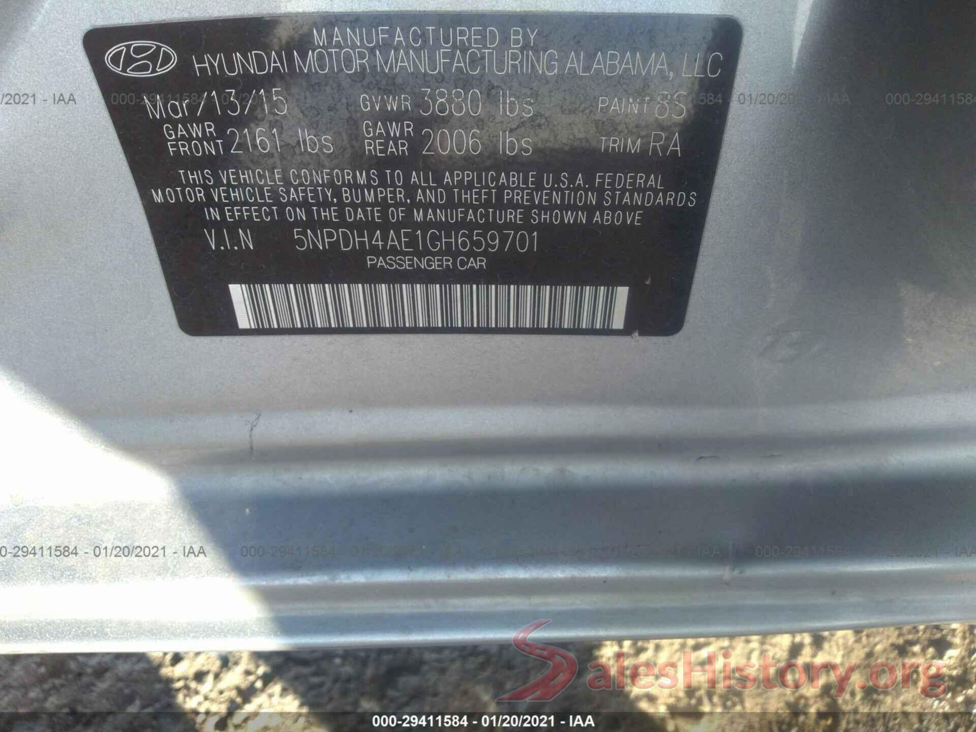 5NPDH4AE1GH659701 2016 HYUNDAI ELANTRA