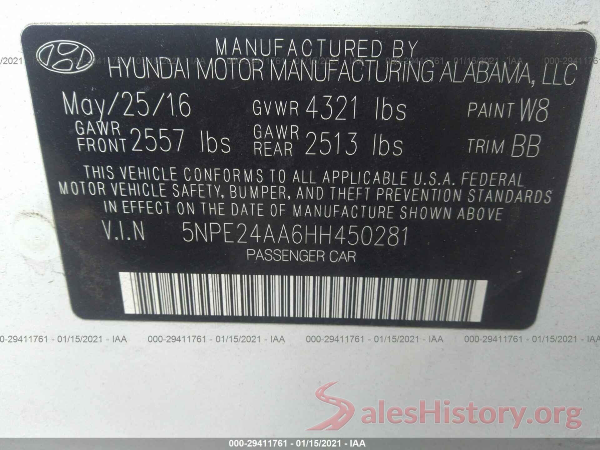 5NPE24AA6HH450281 2017 HYUNDAI SONATA