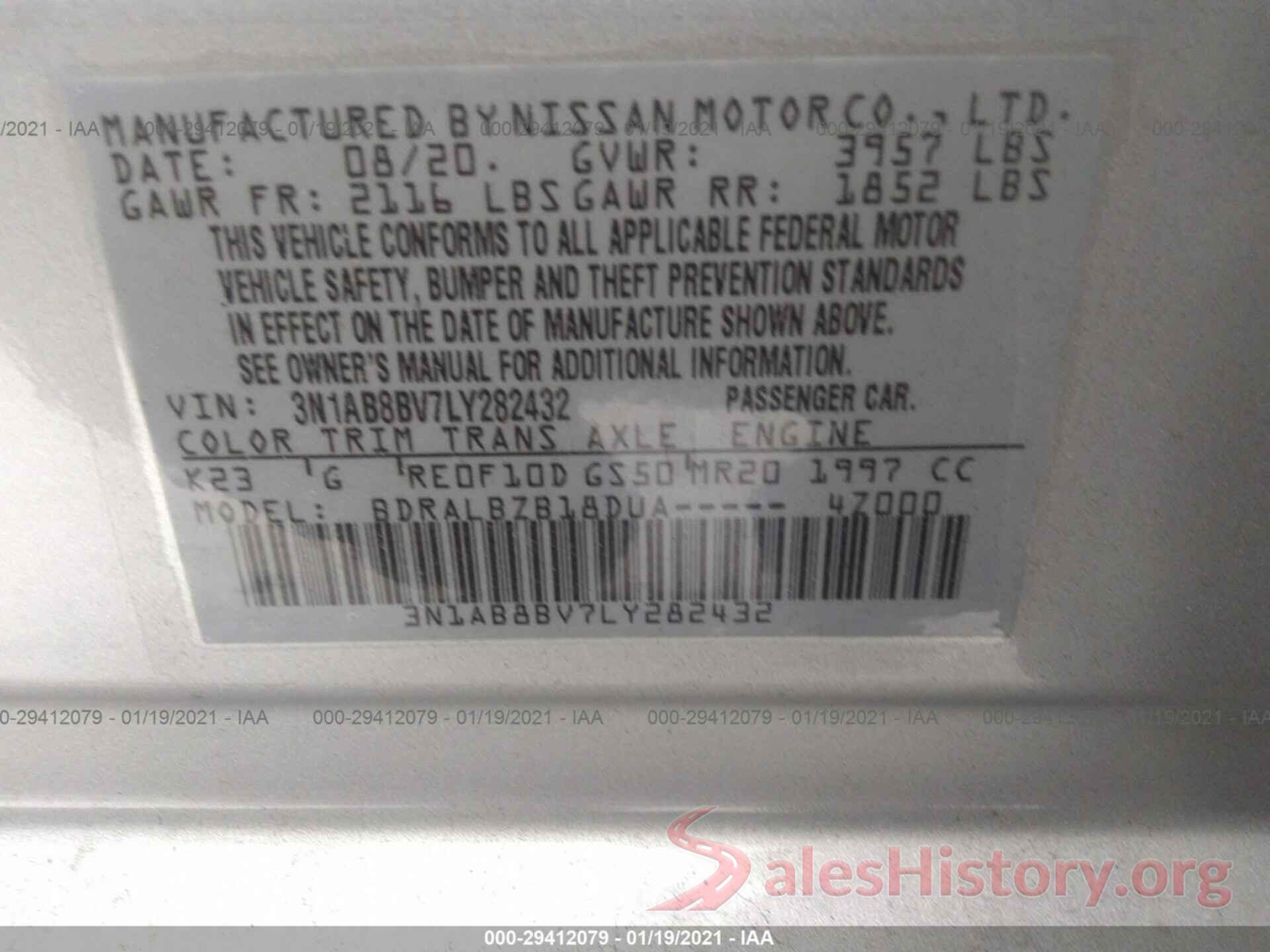 3N1AB8BV7LY282432 2020 NISSAN SENTRA