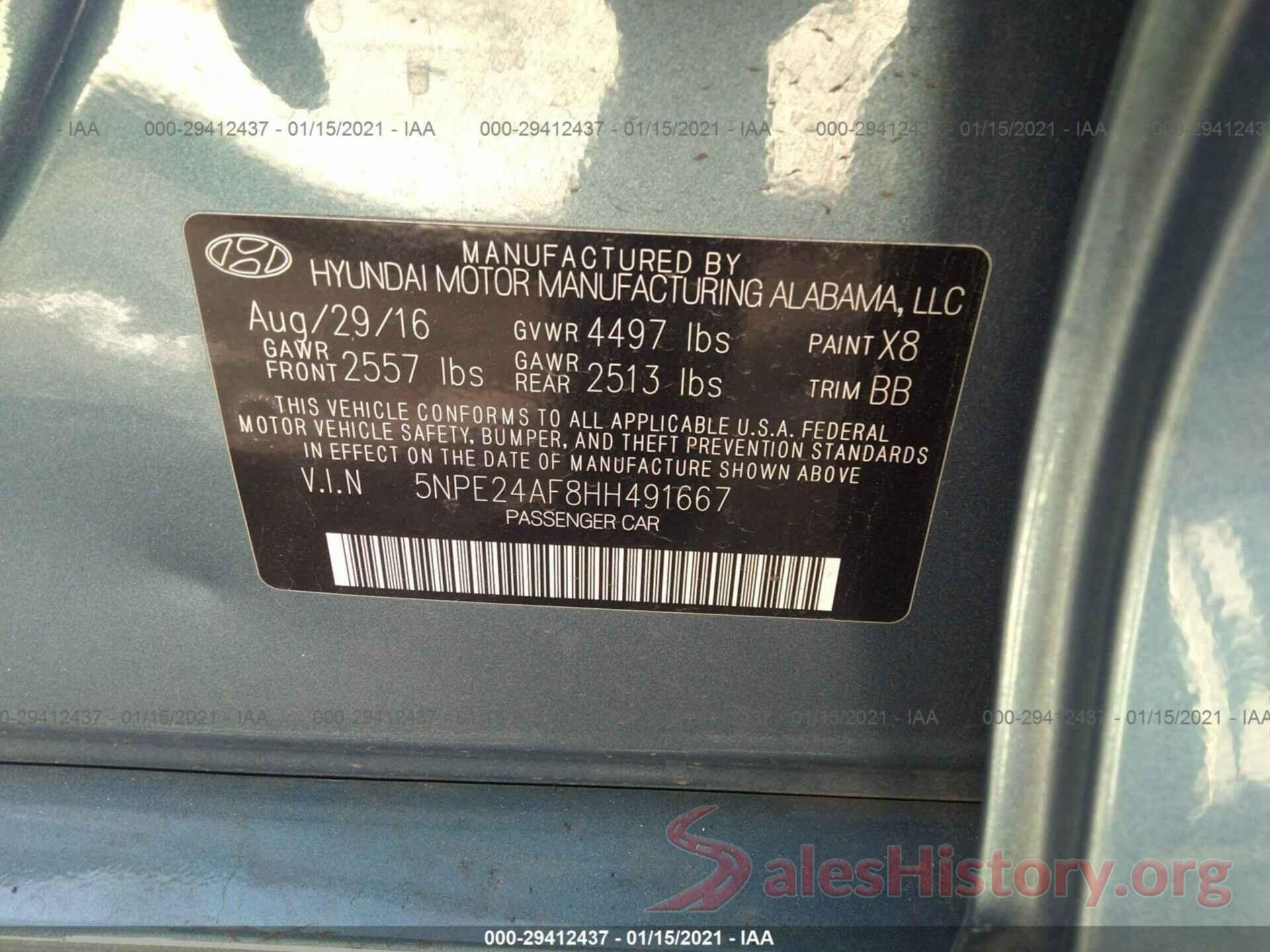 5NPE24AF8HH491667 2017 HYUNDAI SONATA