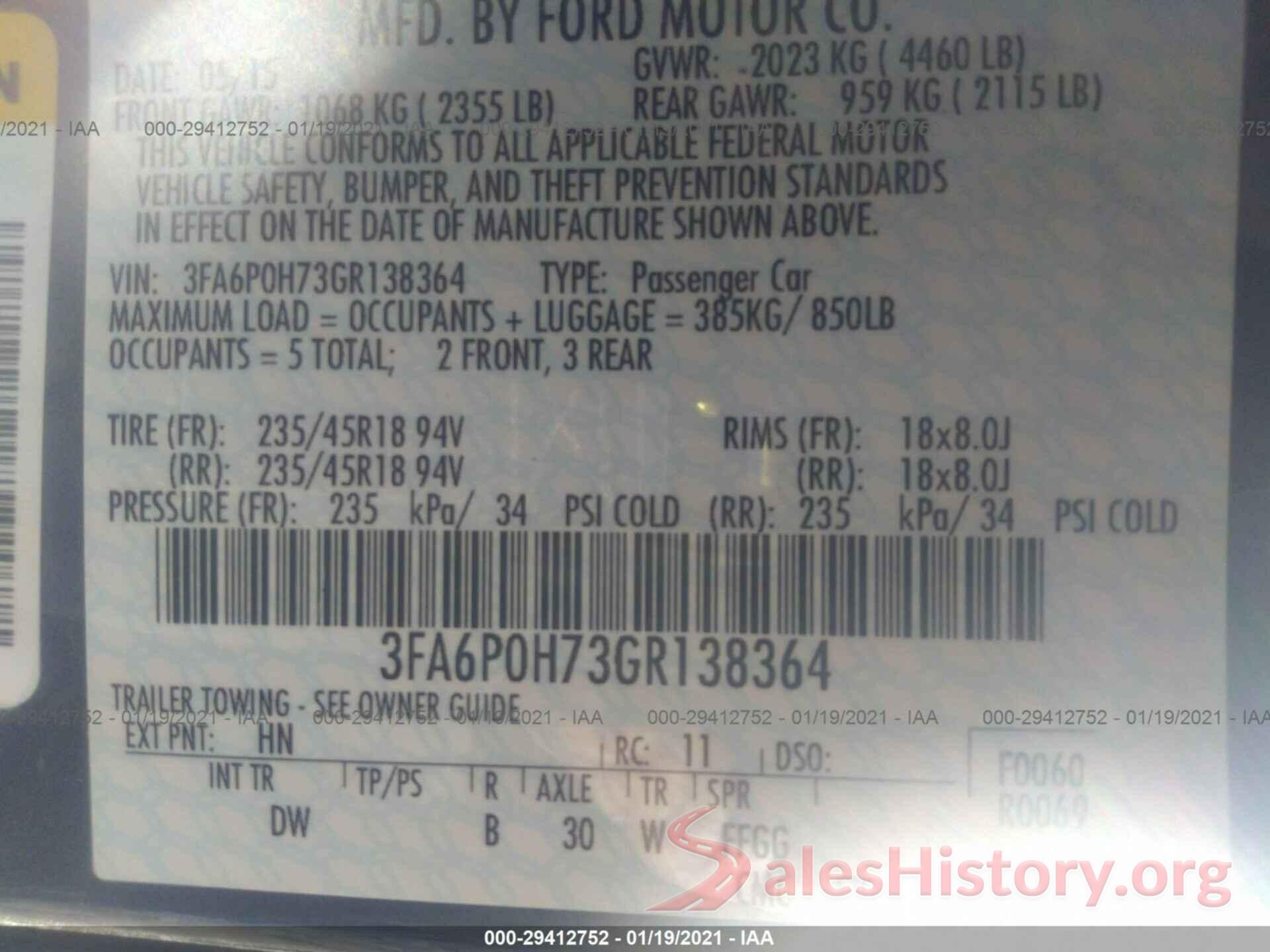 3FA6P0H73GR138364 2016 FORD FUSION