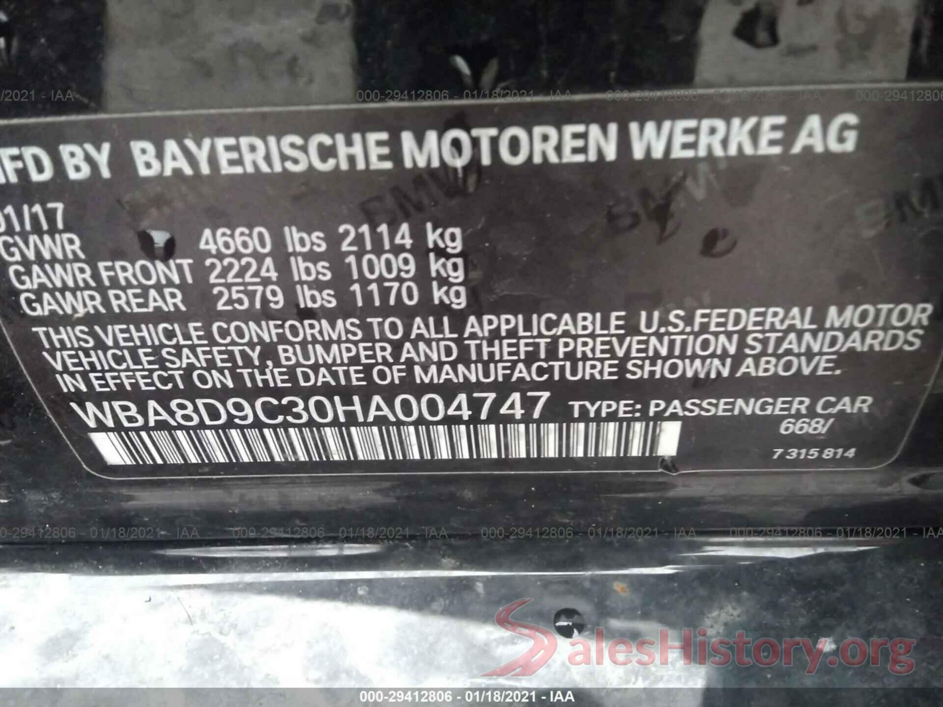 WBA8D9C30HA004747 2017 BMW 3 SERIES