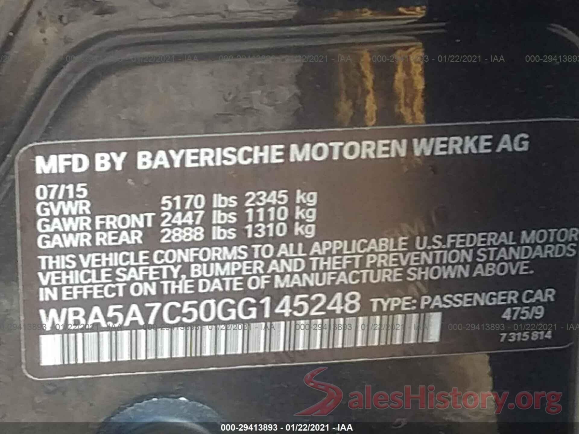 WBA5A7C50GG145248 2016 BMW 5 SERIES