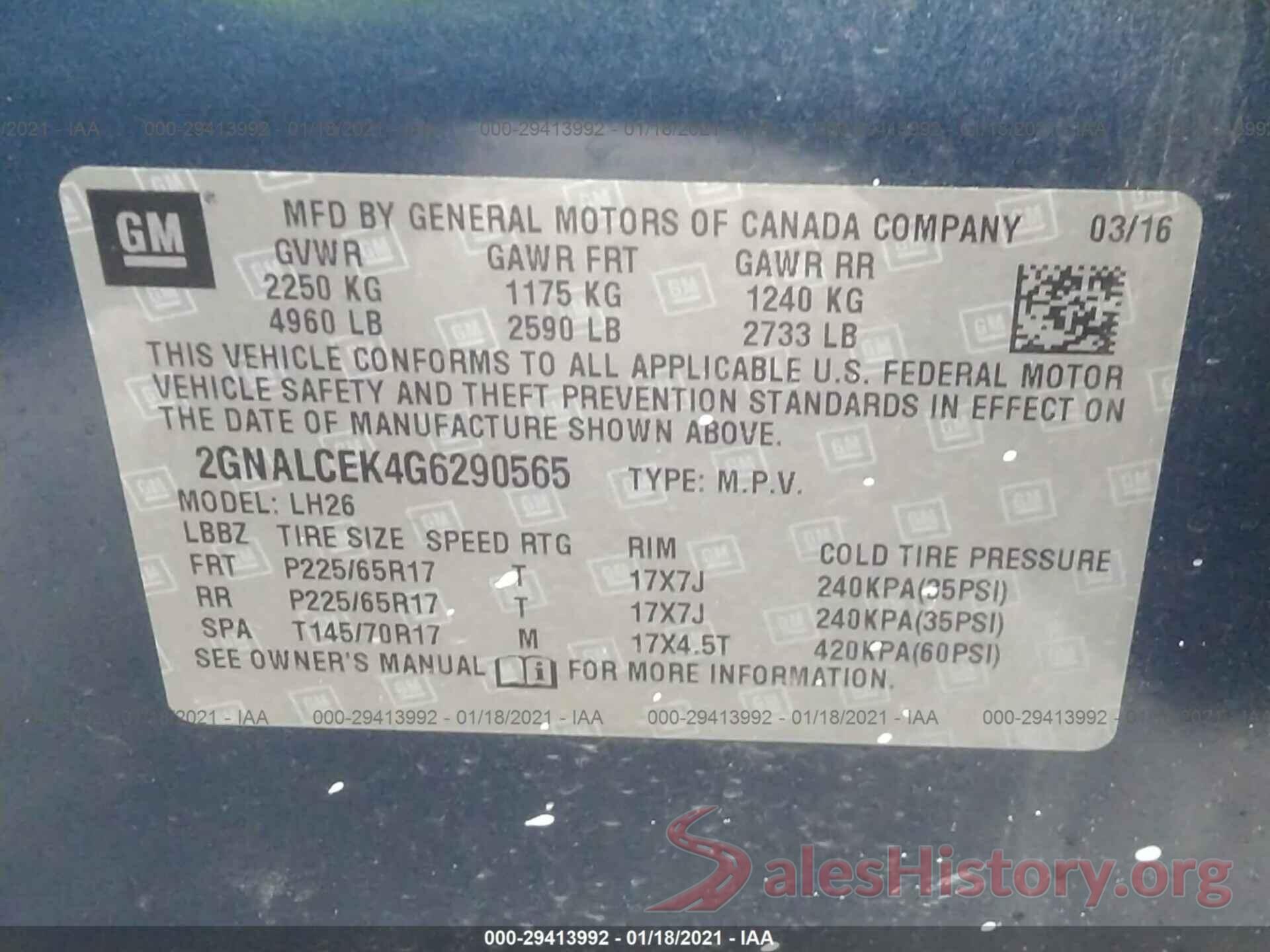 2GNALCEK4G6290565 2016 CHEVROLET EQUINOX