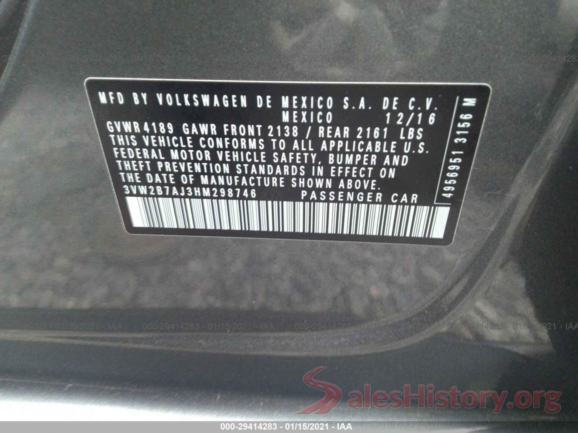 3VW2B7AJ3HM298746 2017 VOLKSWAGEN JETTA