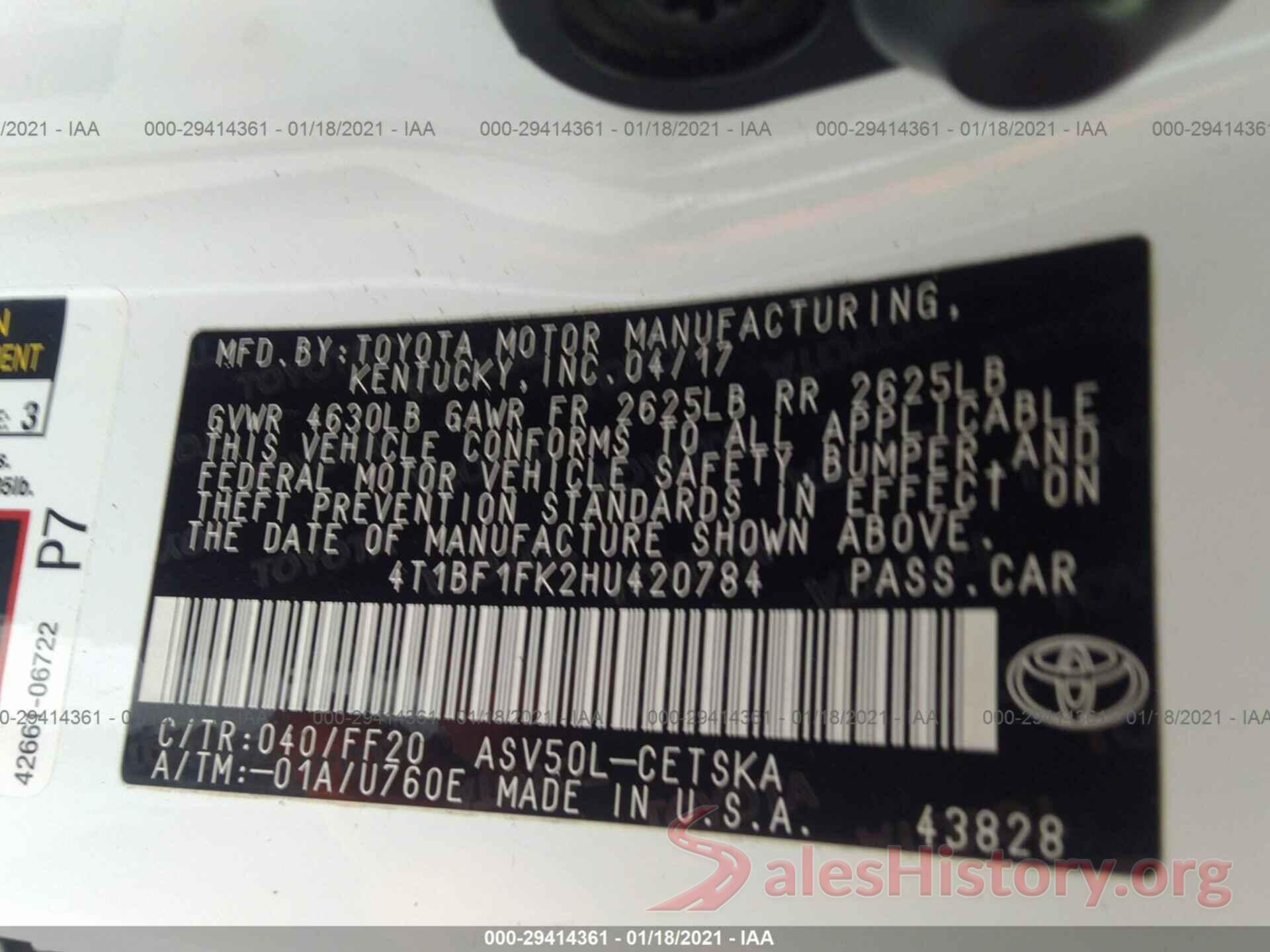 4T1BF1FK2HU420784 2017 TOYOTA CAMRY